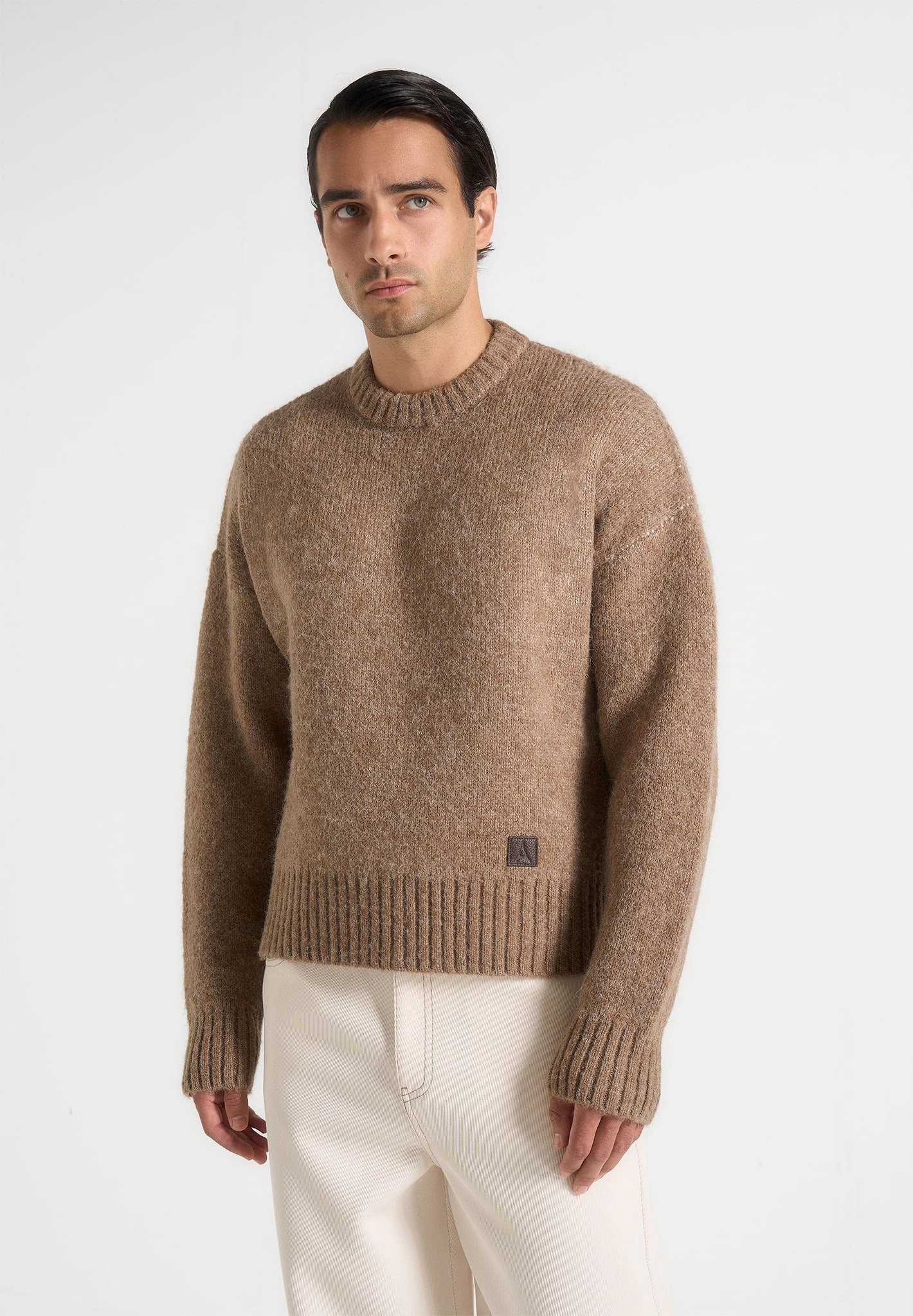 Daily Style Kamil - Art Slogan Brushed Wool Knit Jumper - Beige