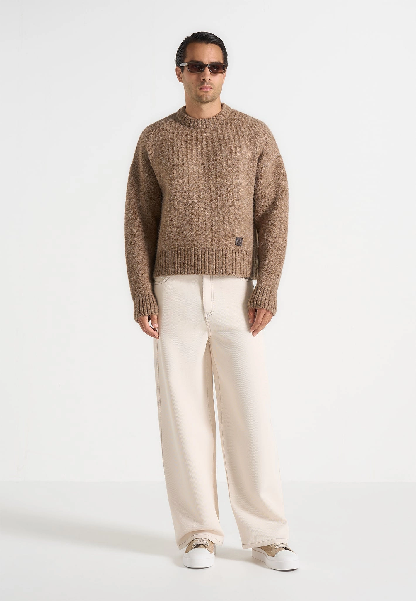 Kamil - Art Slogan Brushed Wool Knit Jumper - Beige HighDensity Knit