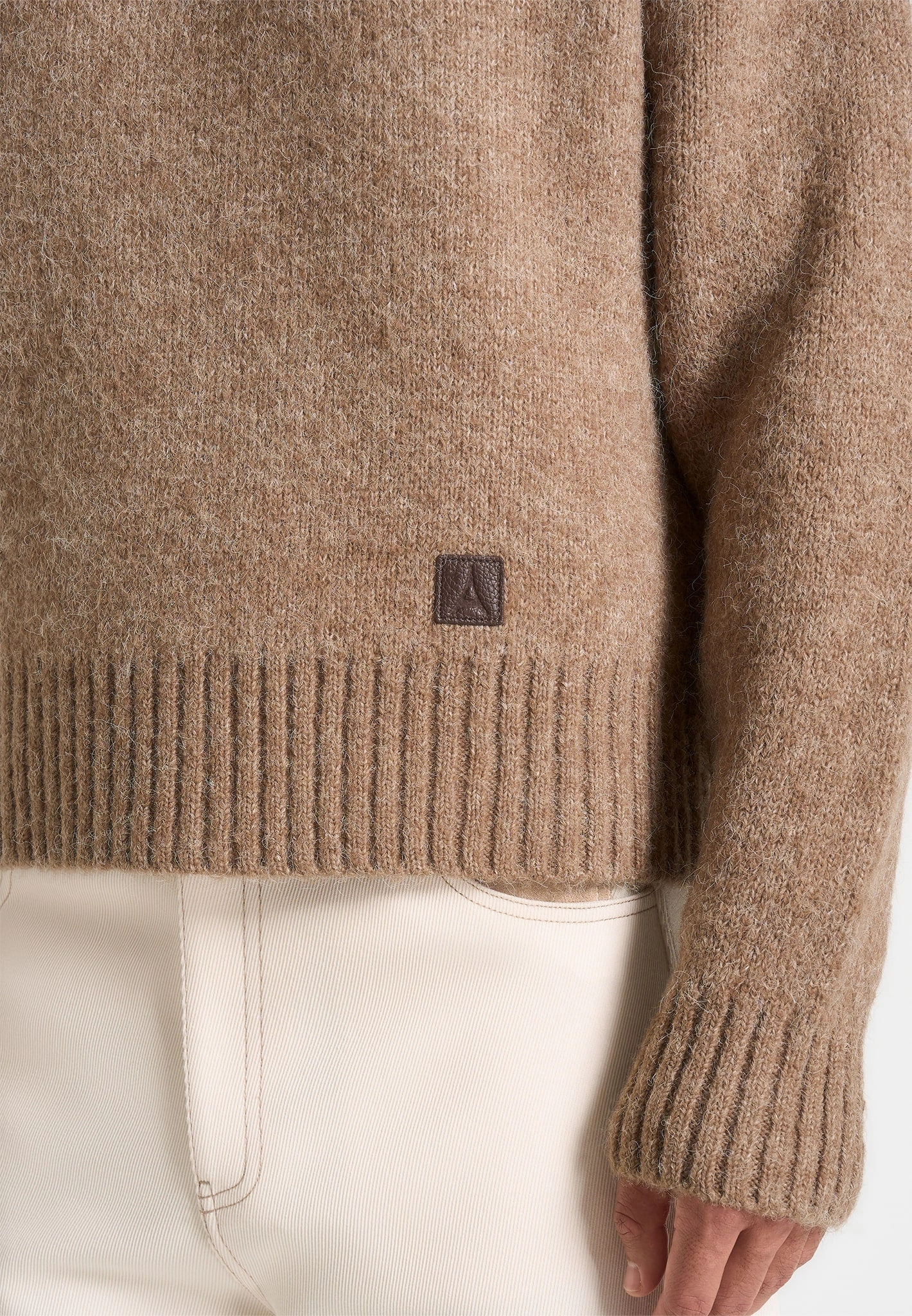 Garment Dye Process Kamil - Art Slogan Brushed Wool Knit Jumper - Beige