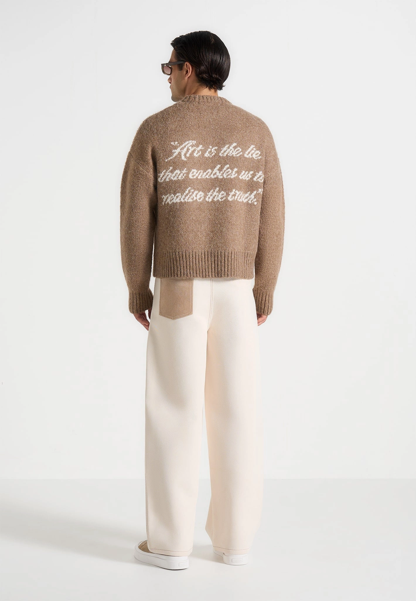 Durable Blends Kamil - Art Slogan Brushed Wool Knit Jumper - Beige