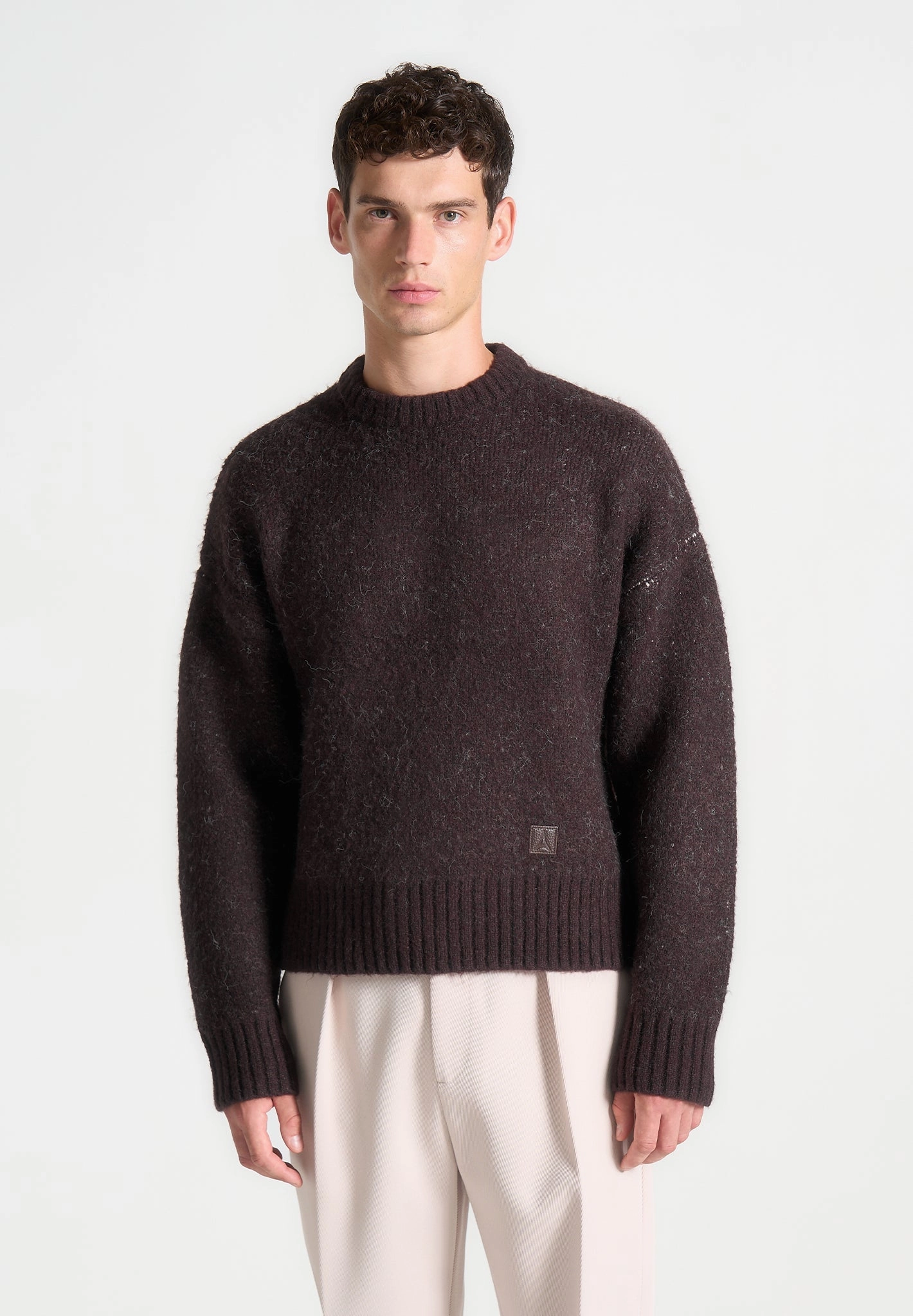 Kamil - Art Slogan Brushed Wool Knit Jumper - Brown QuickDry Technology Multipanel Construction