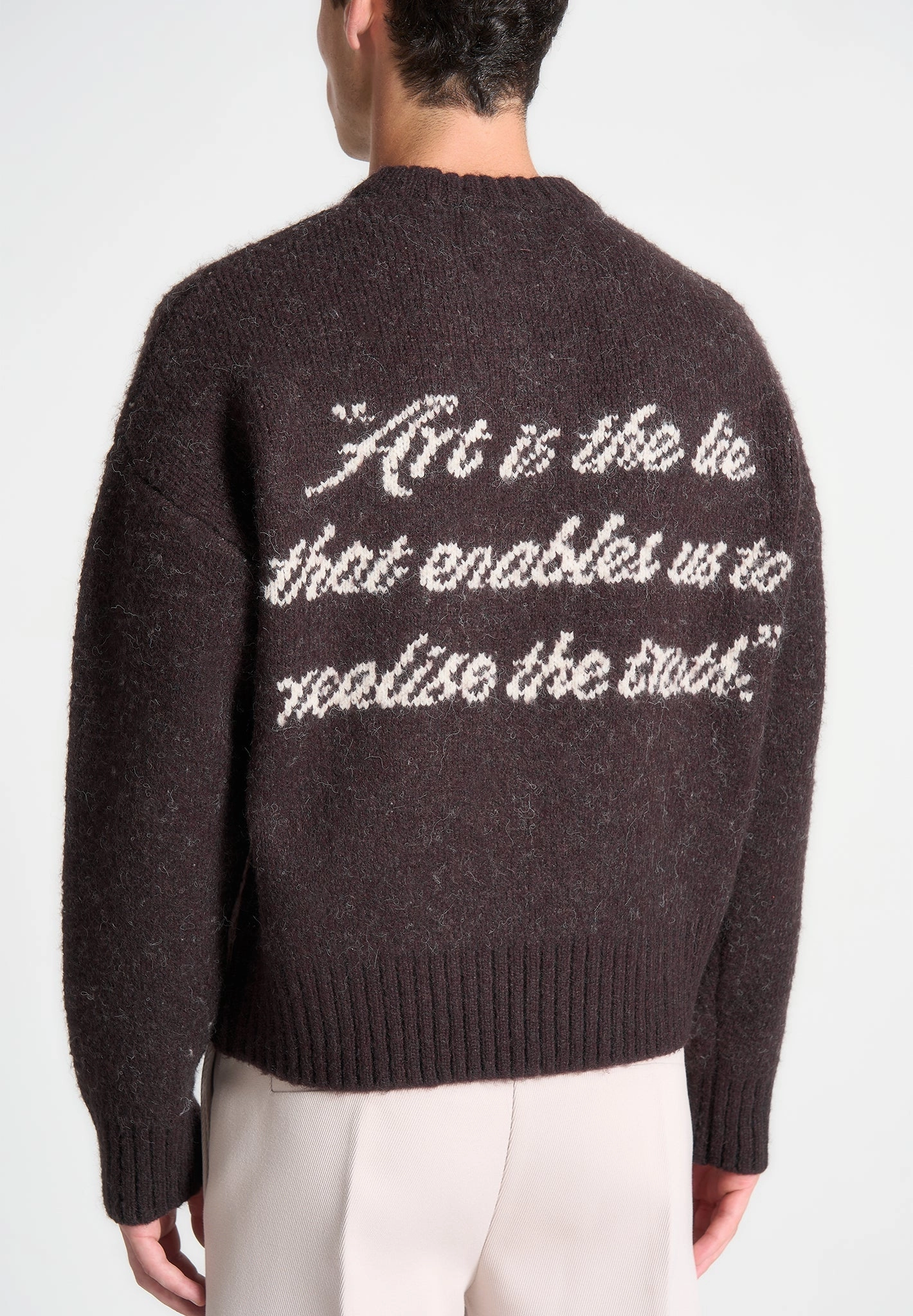 Kamil - Art Slogan Brushed Wool Knit Jumper - Brown Smart Look
