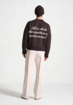 Kamil - Art Slogan Brushed Wool Knit Jumper - Brown AntiStatic Yarn Natural Drape