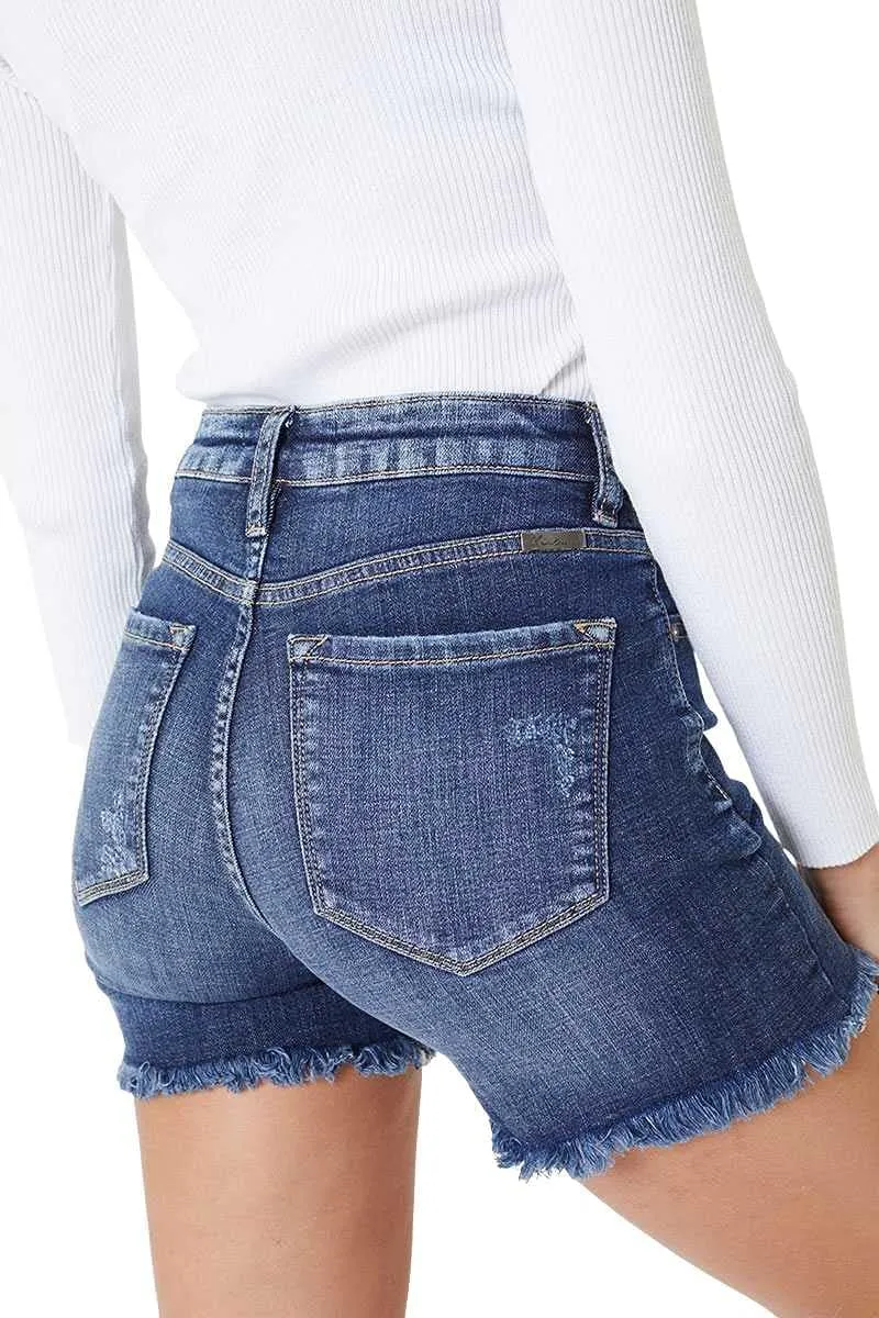 Kancan Women's High Rise Frayed Hem Shorts - KC8607