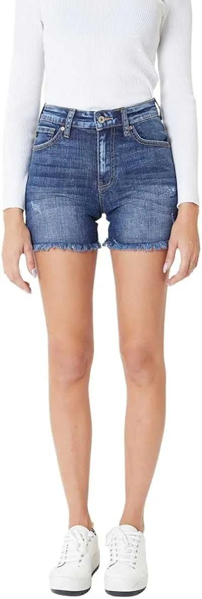 Kancan Women's High Rise Frayed Hem Shorts - KC8607