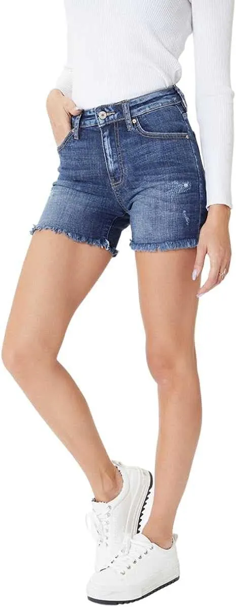 Kancan Women's High Rise Frayed Hem Shorts - KC8607