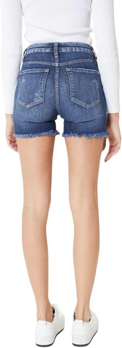 Kancan Women's High Rise Frayed Hem Shorts - KC8607