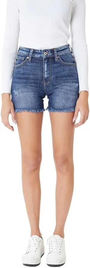 Kancan Women's High Rise Frayed Hem Shorts - KC8607