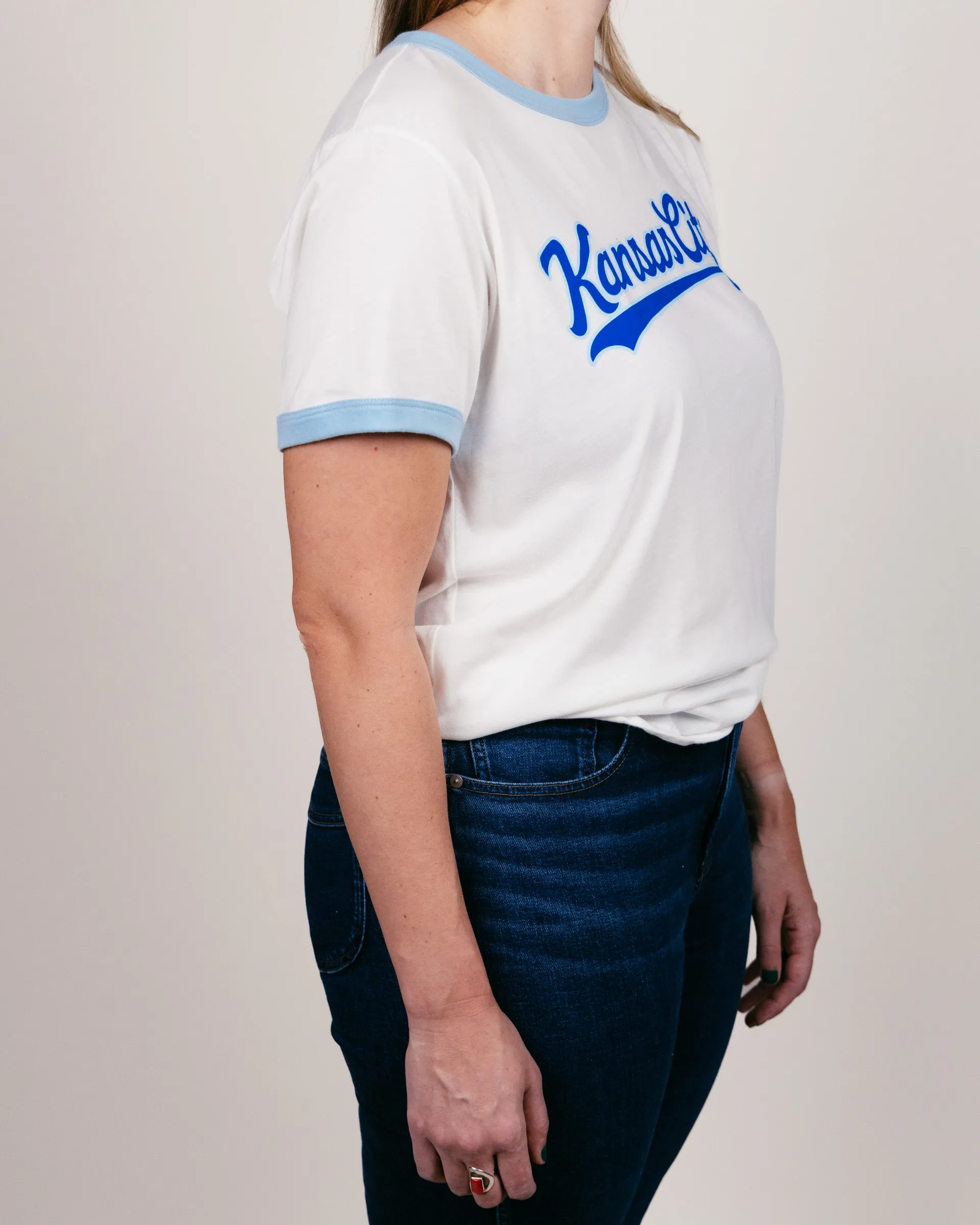 Kansas City Script White & Powder Unisex Ringer