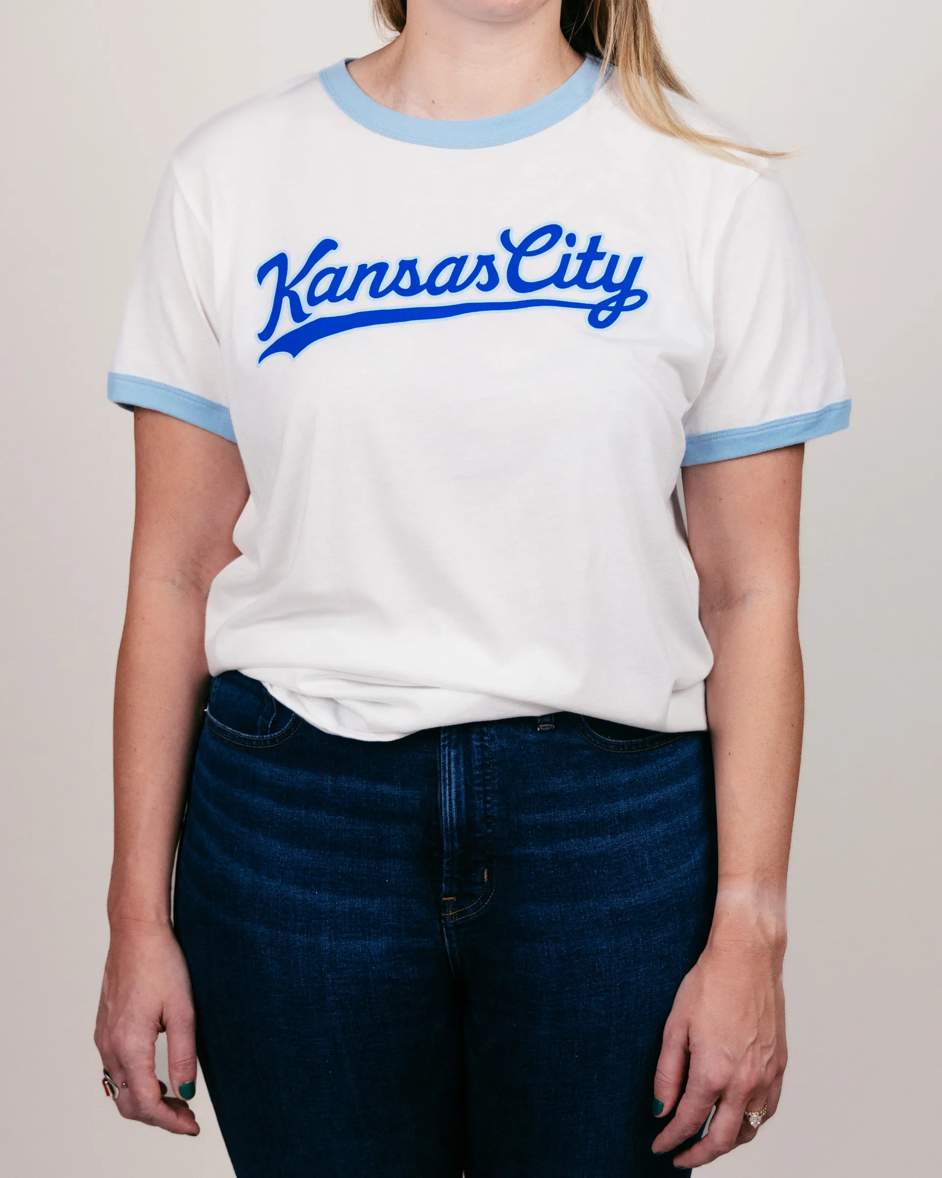 Kansas City Script White & Powder Unisex Ringer