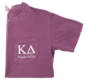 Kappa Delta Sorority Script Letters Pocket Tee - Berry