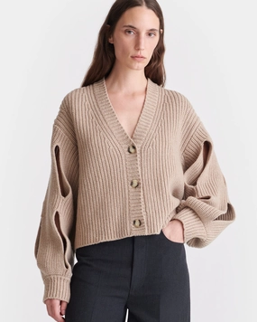 Karolin - Cropped Cashmere-Blend Cardigan - Oatmeal Effortless Look Textured Fabric