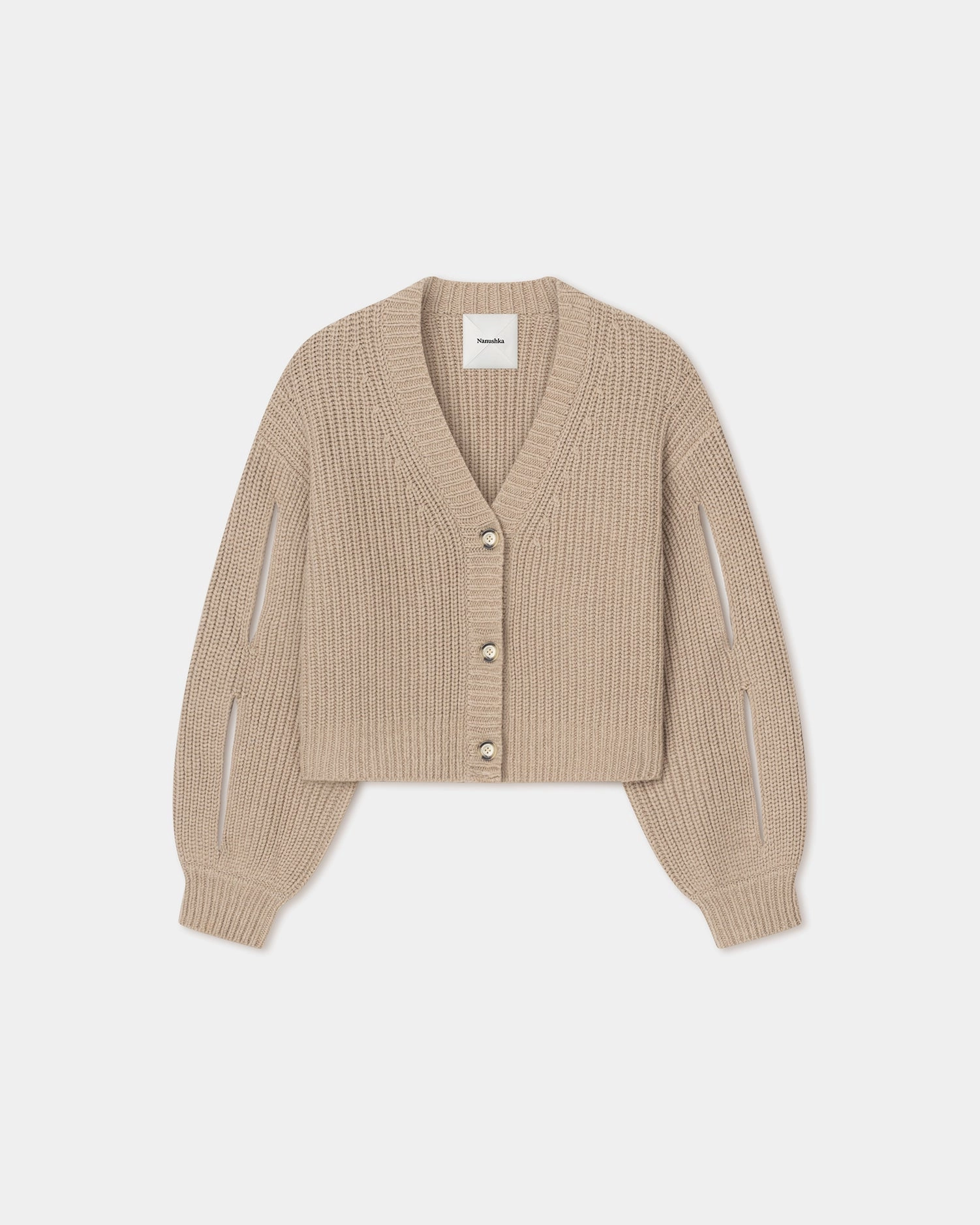 Simple Outfit Jacquard Weave Karolin - Cropped Cashmere-Blend Cardigan - Oatmeal