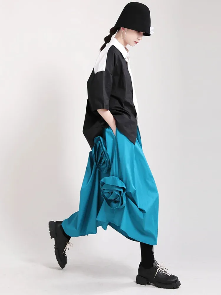 Katrina Rose Applique Blue Midi Skirts