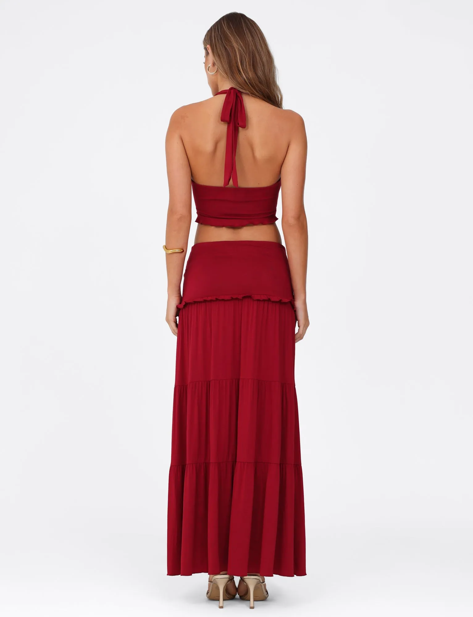 KATYA MAXI SKIRT - RED Sleek Motion Front Slit