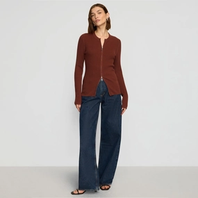 Kayla Ribbed Two-Way Zip Sweater Relaxed Silhouette Cozy All-Day
