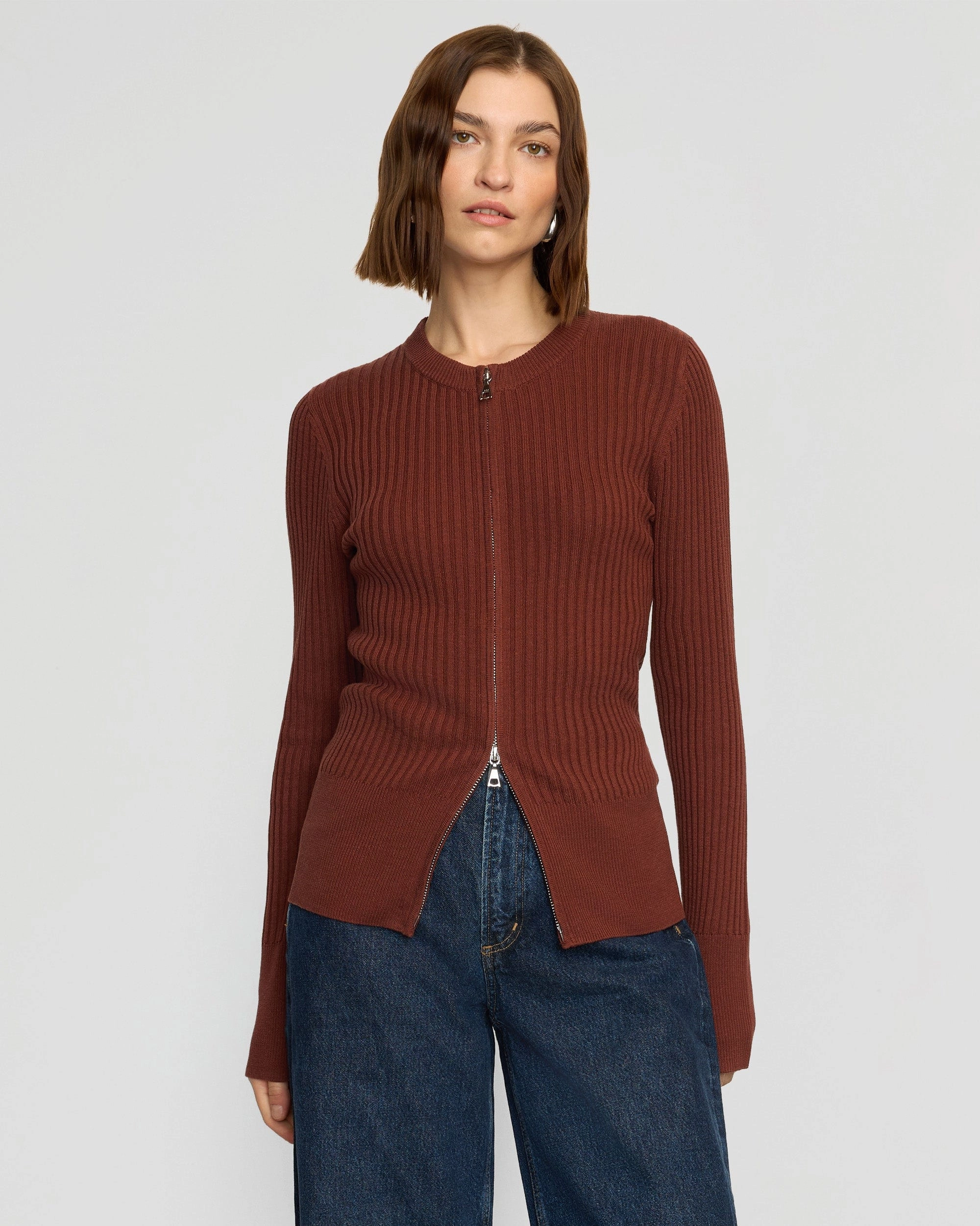 Kayla Ribbed Two-Way Zip Sweater Drop Shoulder Chill Ready