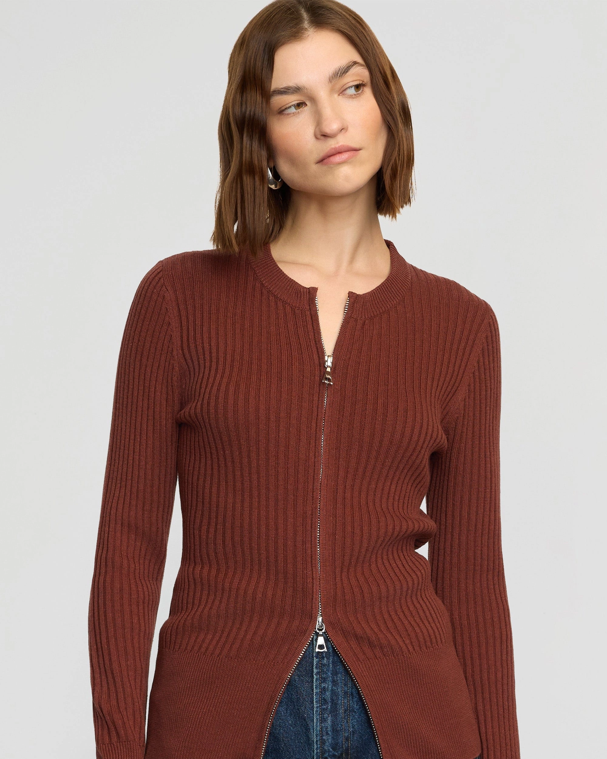 Kayla Ribbed Two-Way Zip Sweater Chilly Season Recycled Material Crafting