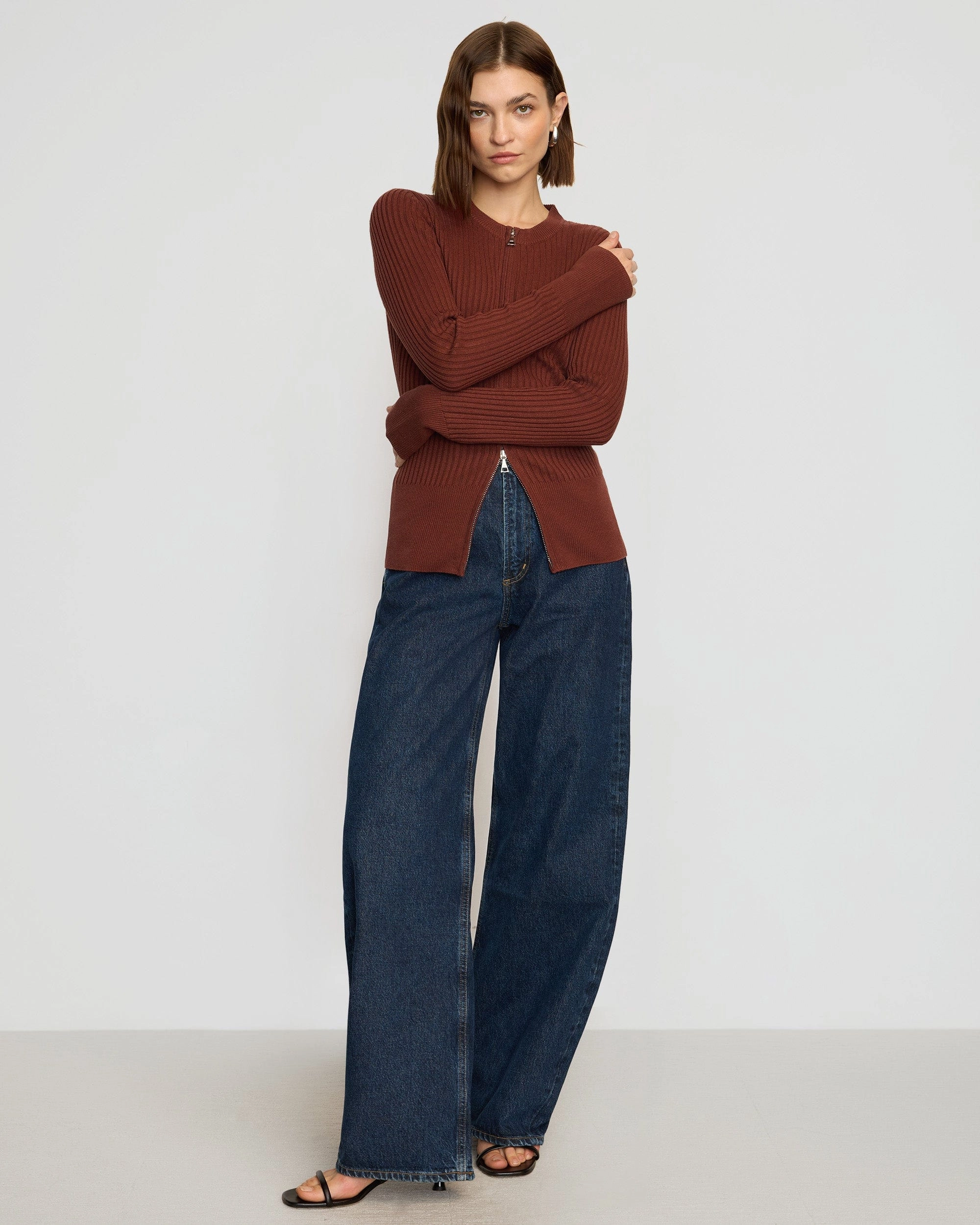 Cozy Hug Comfy Winter Wear Kayla Ribbed Two-Way Zip Sweater