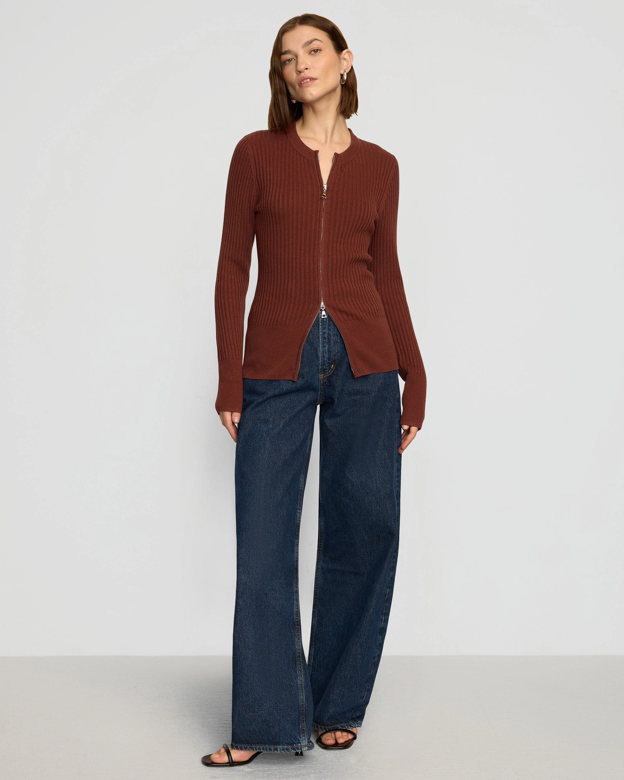 Active Wear Kayla Ribbed Two-Way Zip Sweater