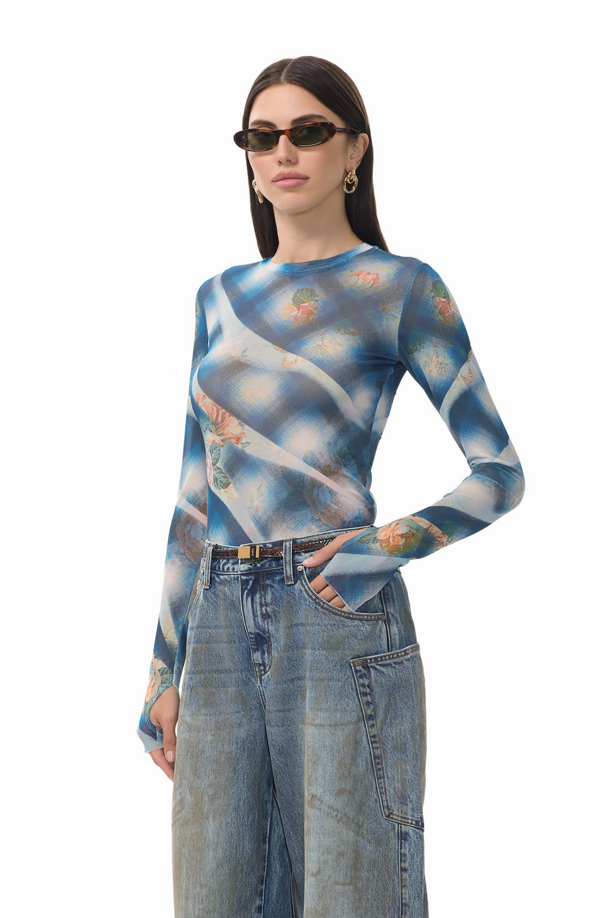 LayeredCollar Kaylee Top - Blue Floral Plaid