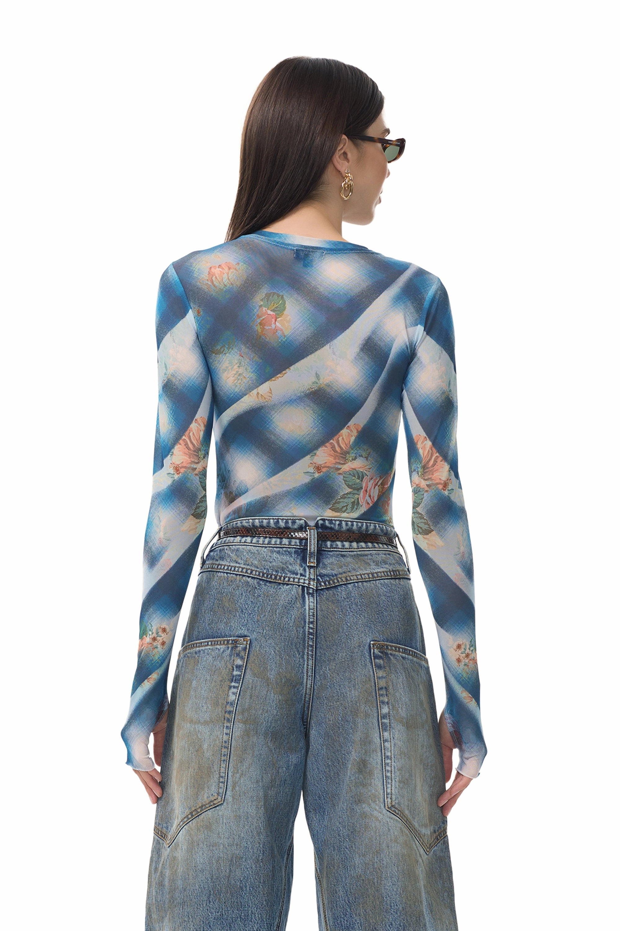 Kaylee Top - Blue Floral Plaid Ethically Sourced Material