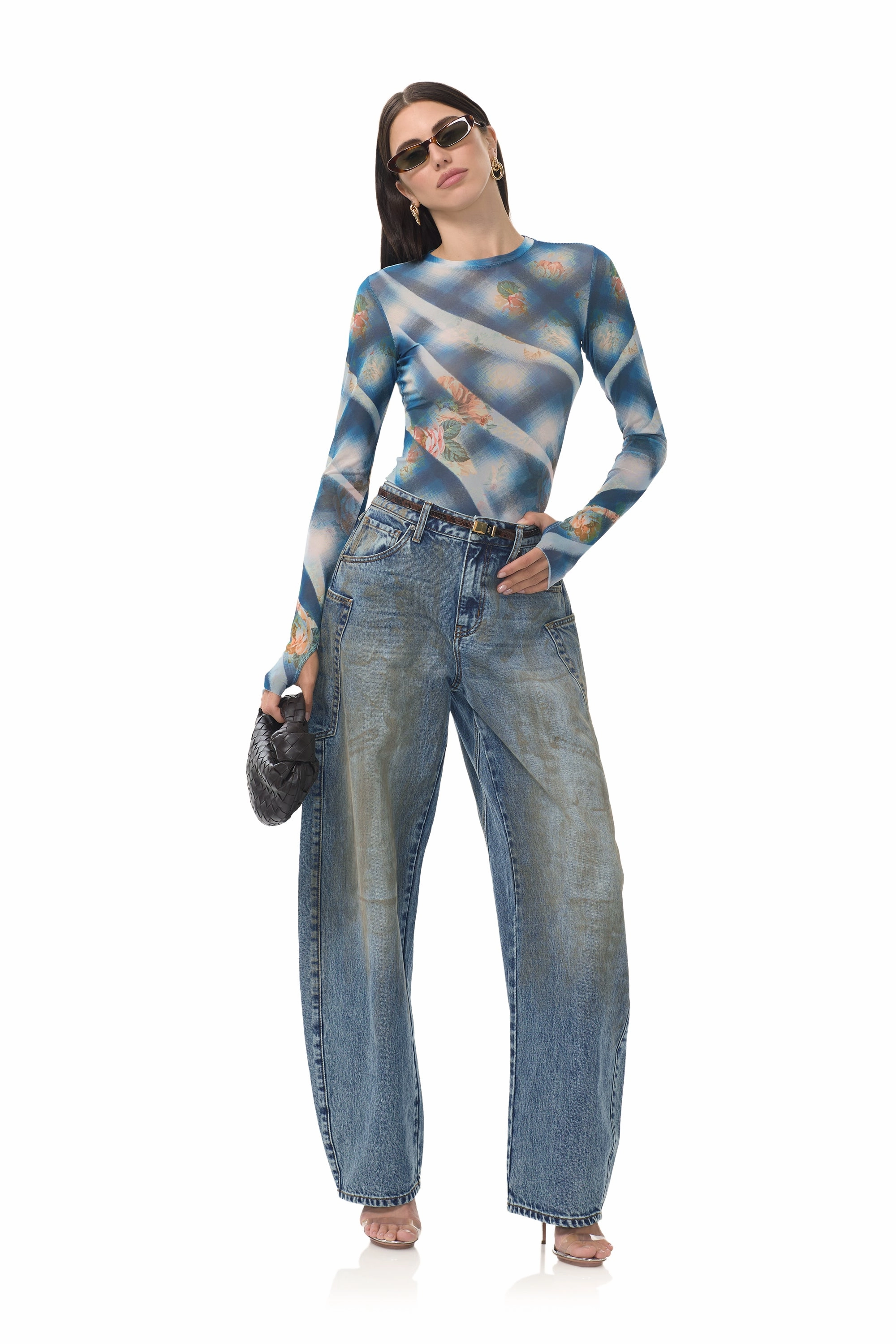 WrinkleFree Finish Kaylee Top - Blue Floral Plaid