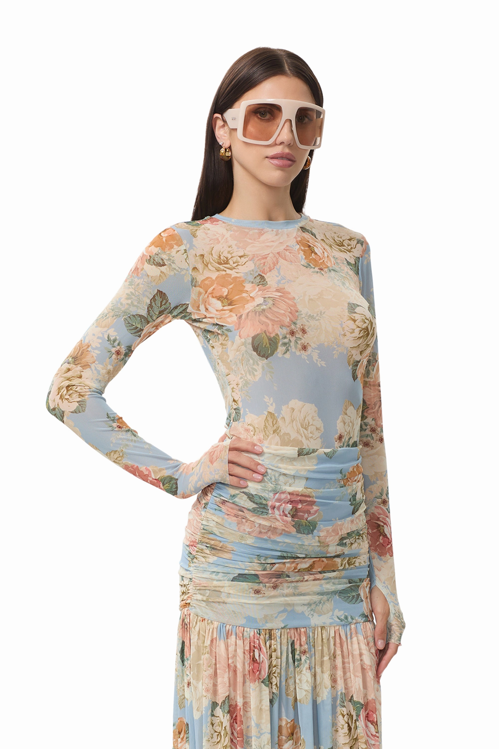 Adjustable Fit System WrinkleResistant Cloth Kaylee Top - Soft Slate Bloom