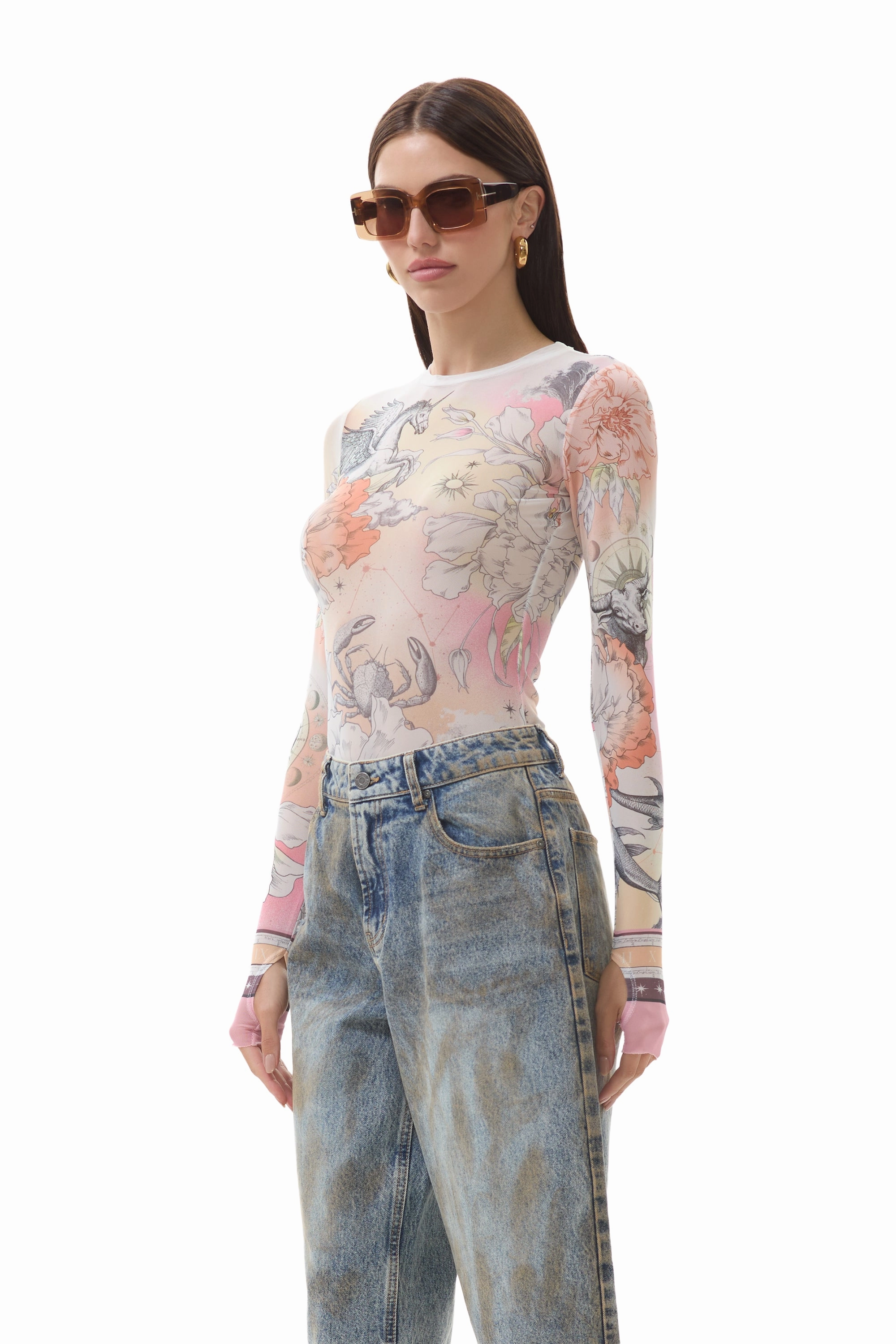 Mesh Lining Flexible Neckline Kaylee Top - Zodiac Convo