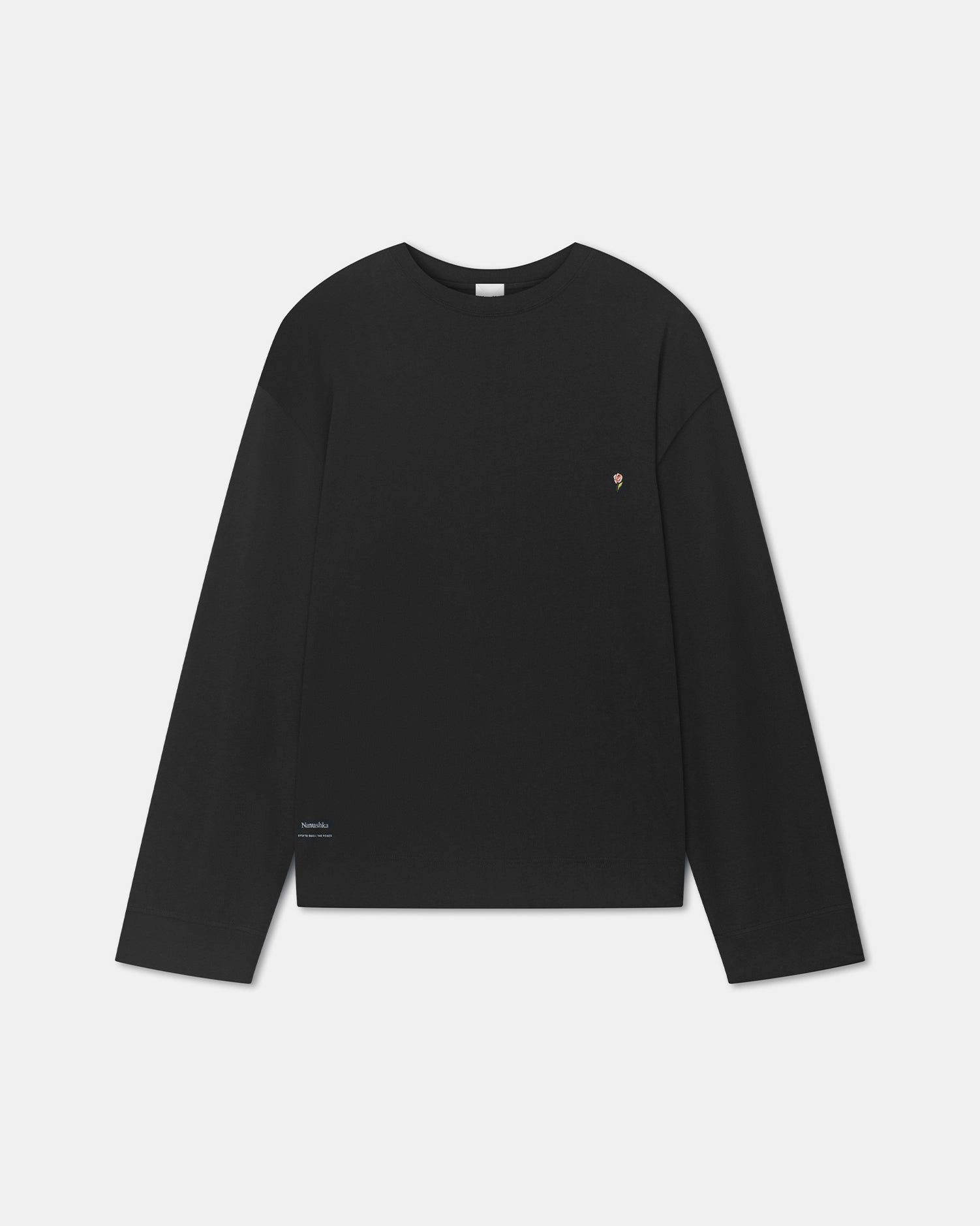Adjustable Cuff Flattering Drape Kazmer - Cotton-Jersey Sweatshirt - Black/Roses