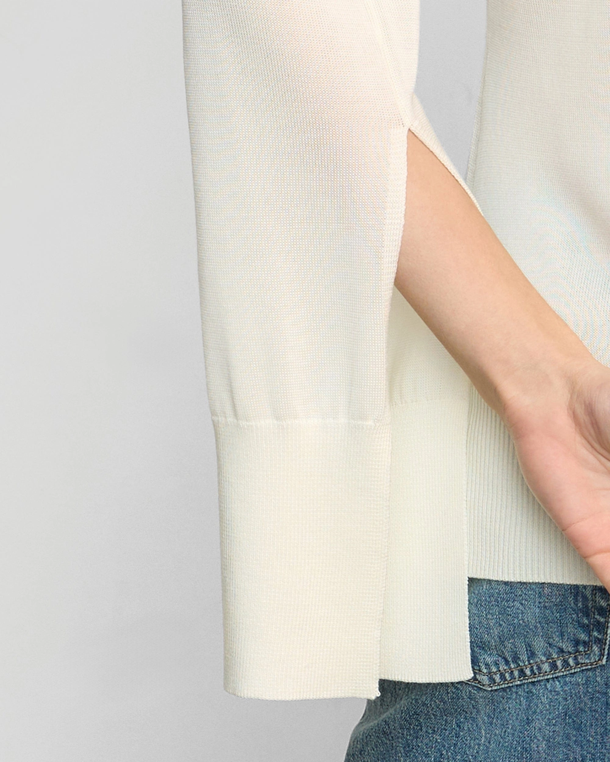 AthleisureInspired Keegan Semi-Sheer Slit-Neck Knit Top