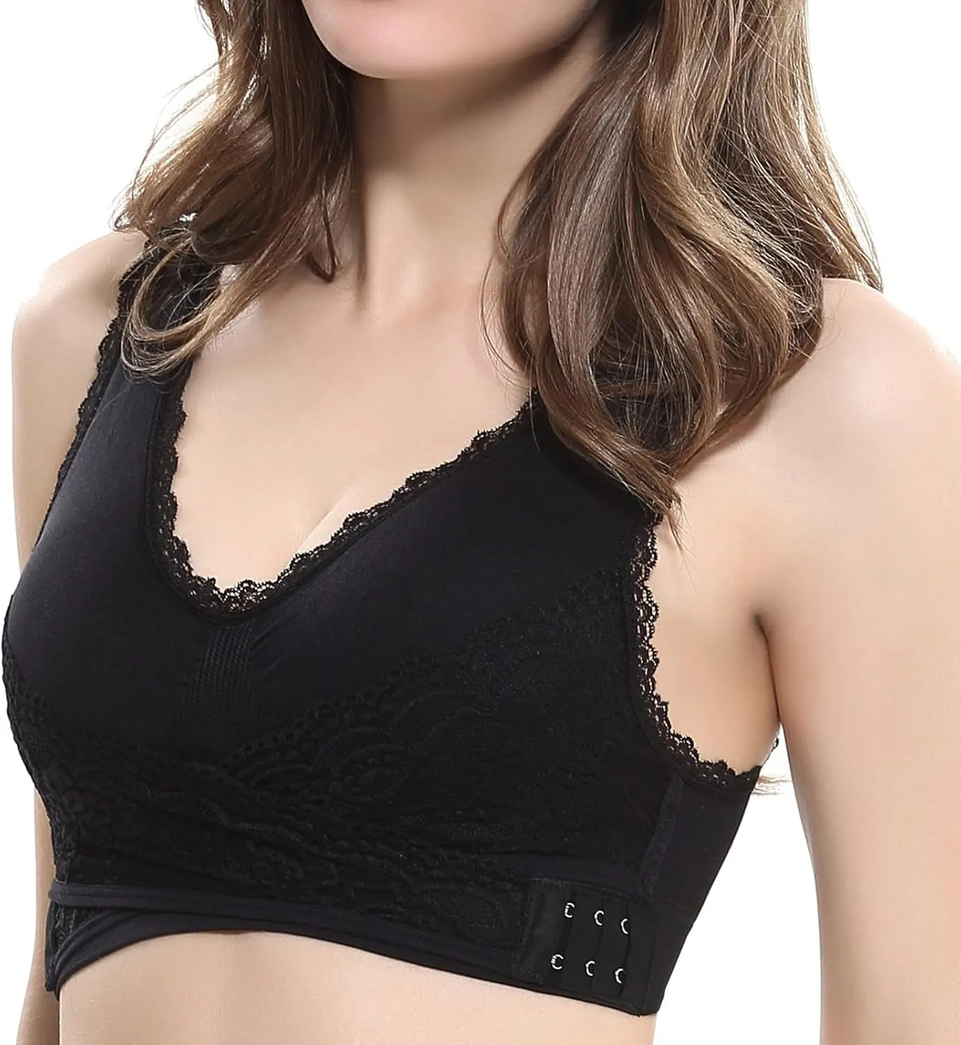 Kendally Push Up Bras for Older Women Comfy Corset Front Cross Side Buckle Lace Bras High Support Wireless Sports Bralettes
