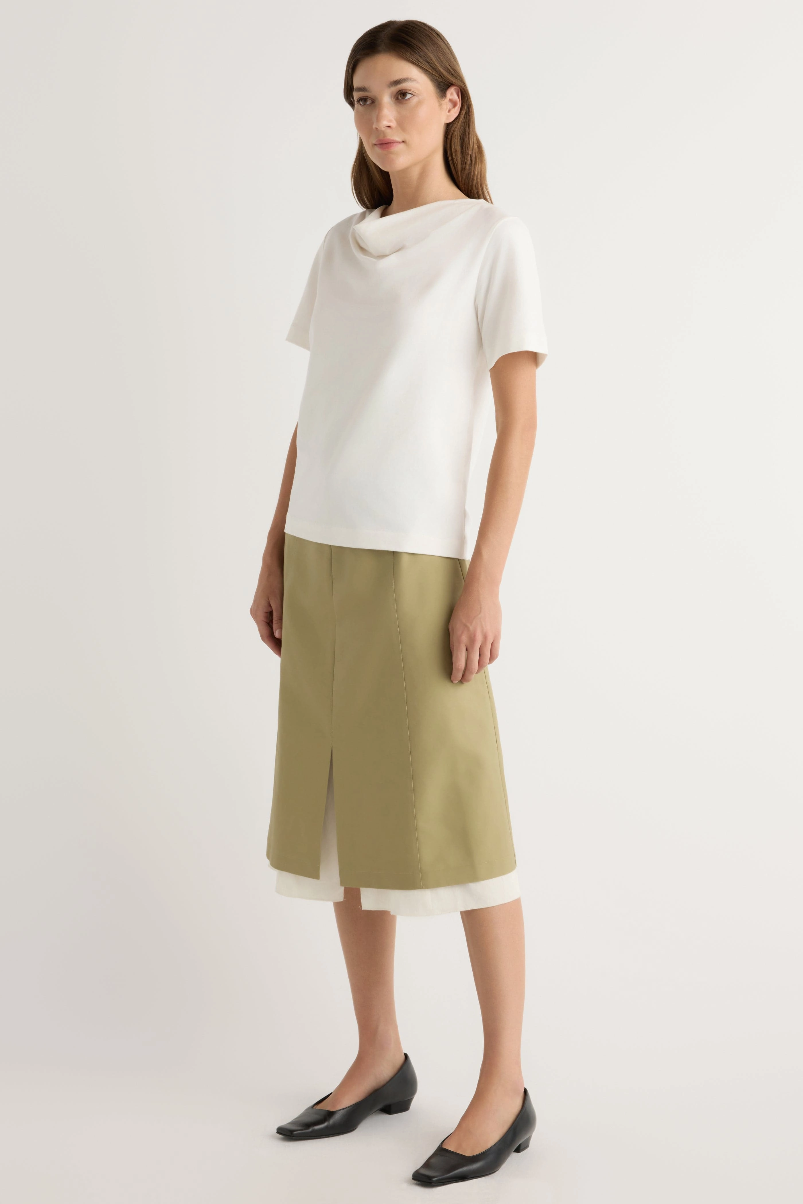 WrinkleResistantWeave Kendra Organic Cotton Cowl-Neck Tee