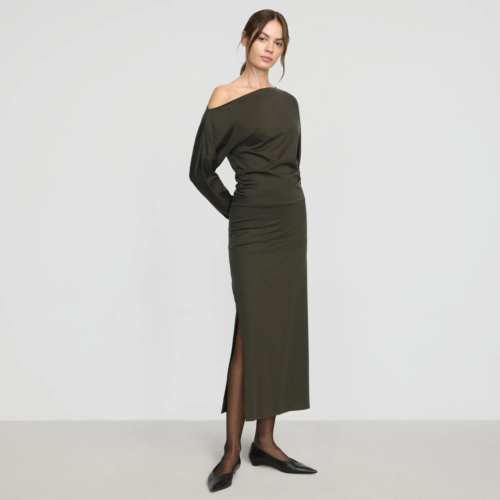Romantic Vibes Kezia Off-Shoulder Satin Jersey Dress