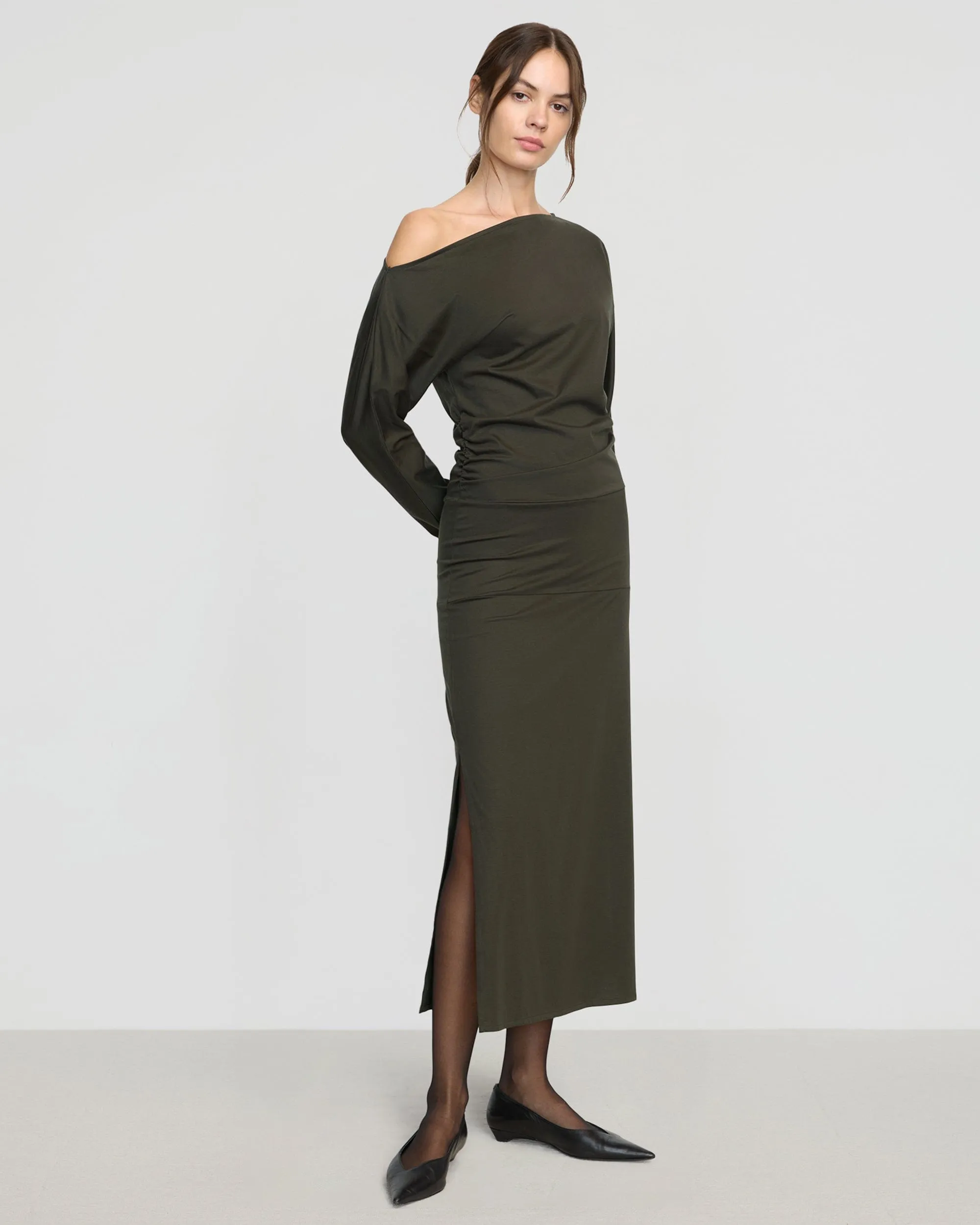 Refined Feel Kezia Off-Shoulder Satin Jersey Dress