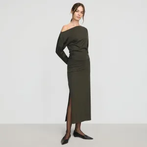 Romantic Vibes Kezia Off-Shoulder Satin Jersey Dress