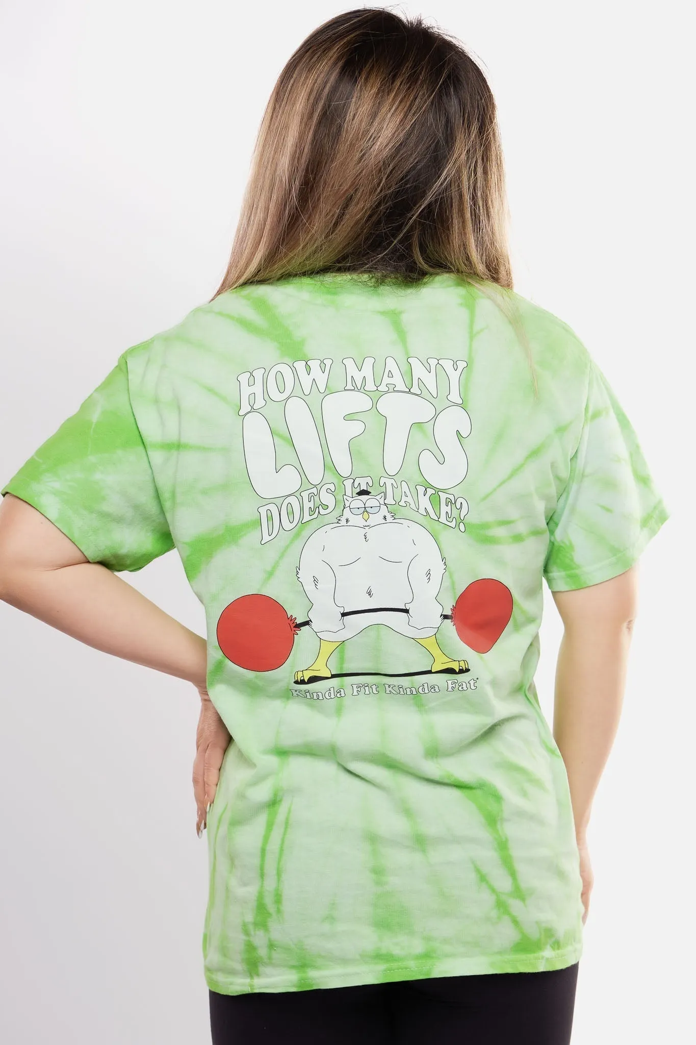 Kinda Fit Kinda Fat How Many Lifts? Tee (Lime Tie-dye)