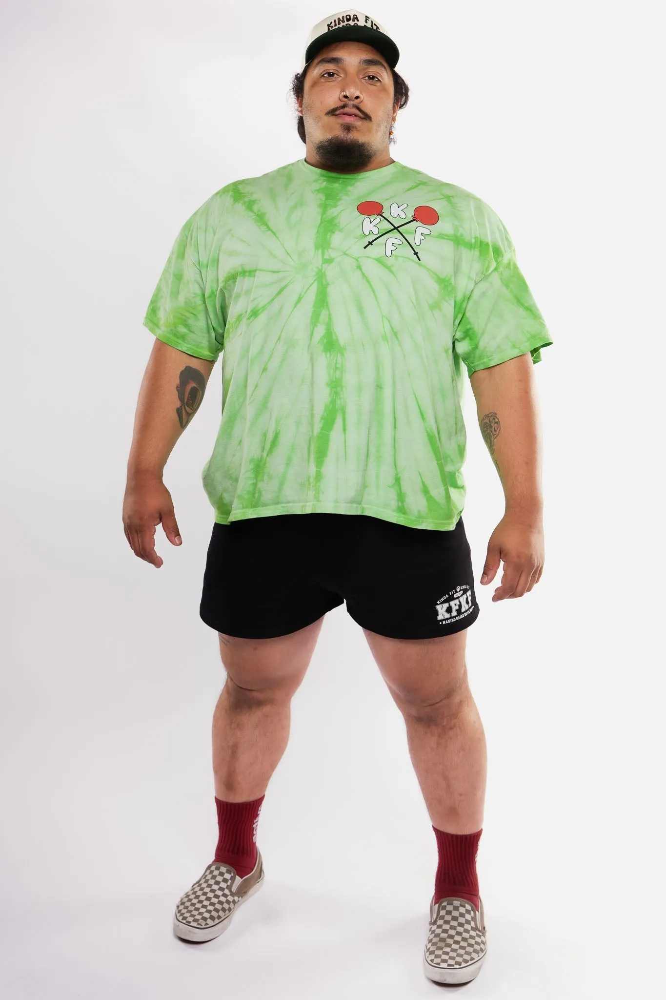 Kinda Fit Kinda Fat How Many Lifts? Tee (Lime Tie-dye)