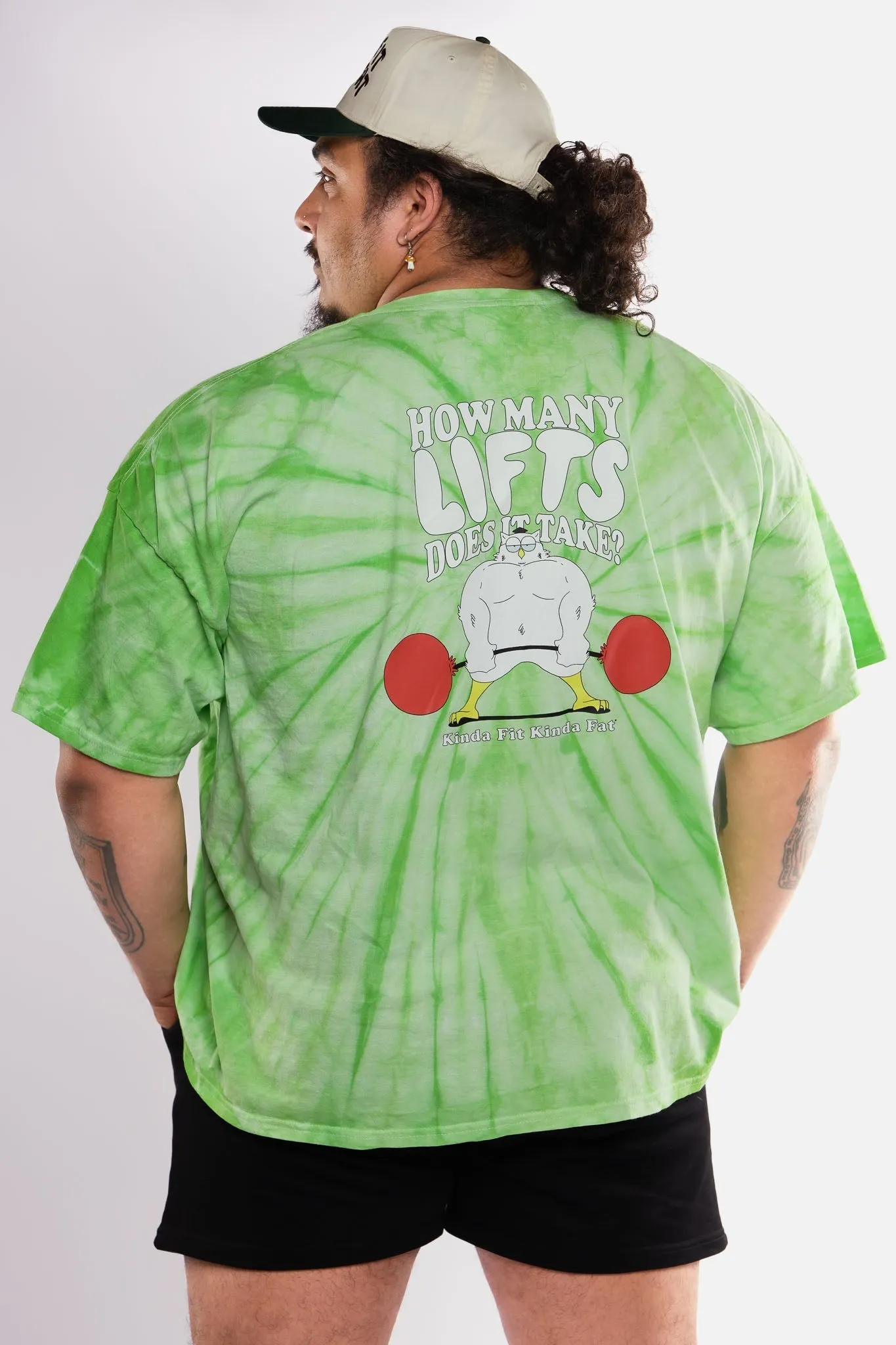 Kinda Fit Kinda Fat How Many Lifts? Tee (Lime Tie-dye)