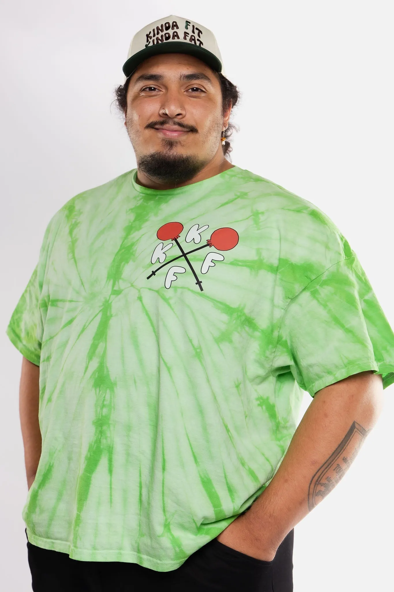 Kinda Fit Kinda Fat How Many Lifts? Tee (Lime Tie-dye)