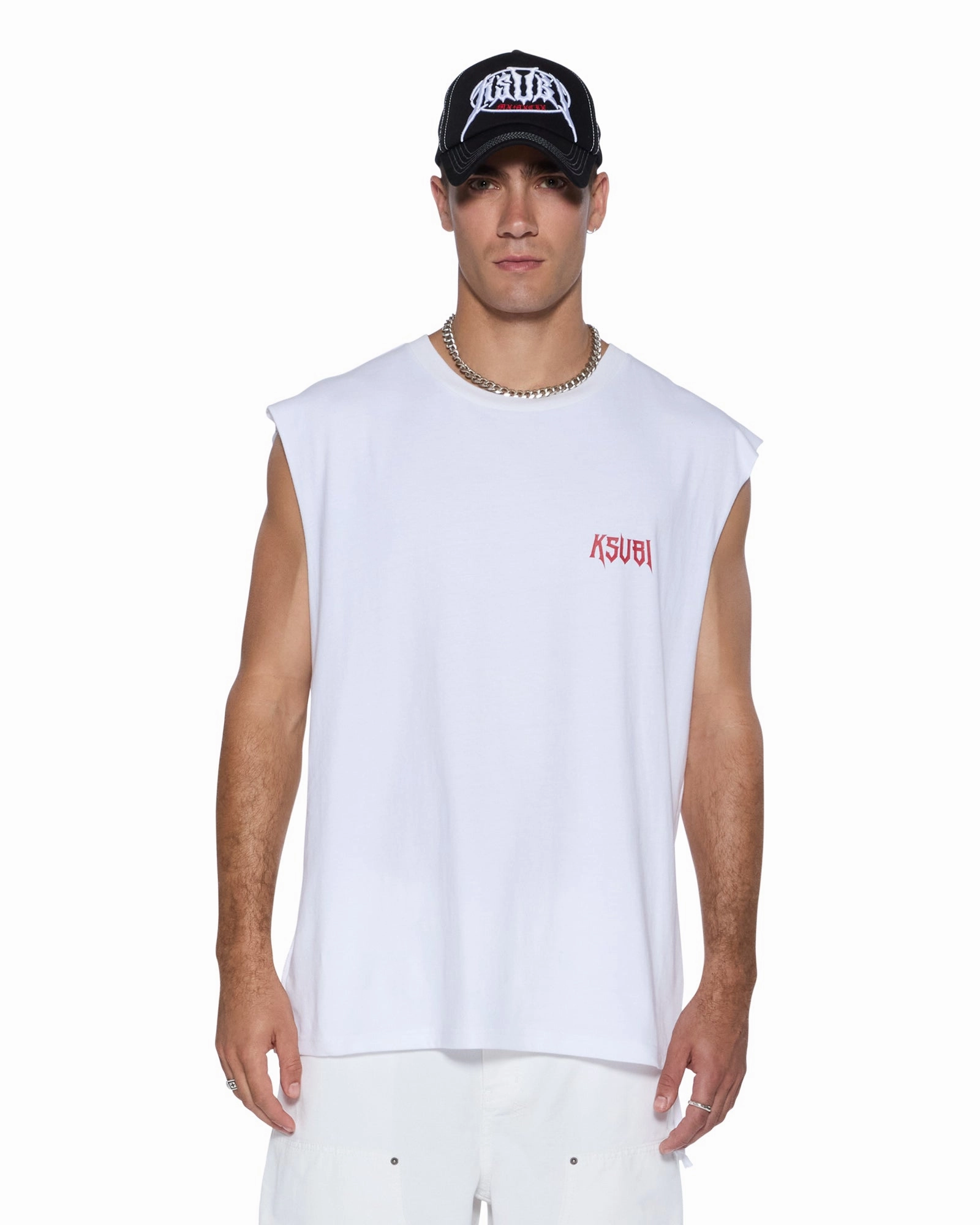 KINGDOM CUT OFF BIGGIE TEE WHITE Curved Hem