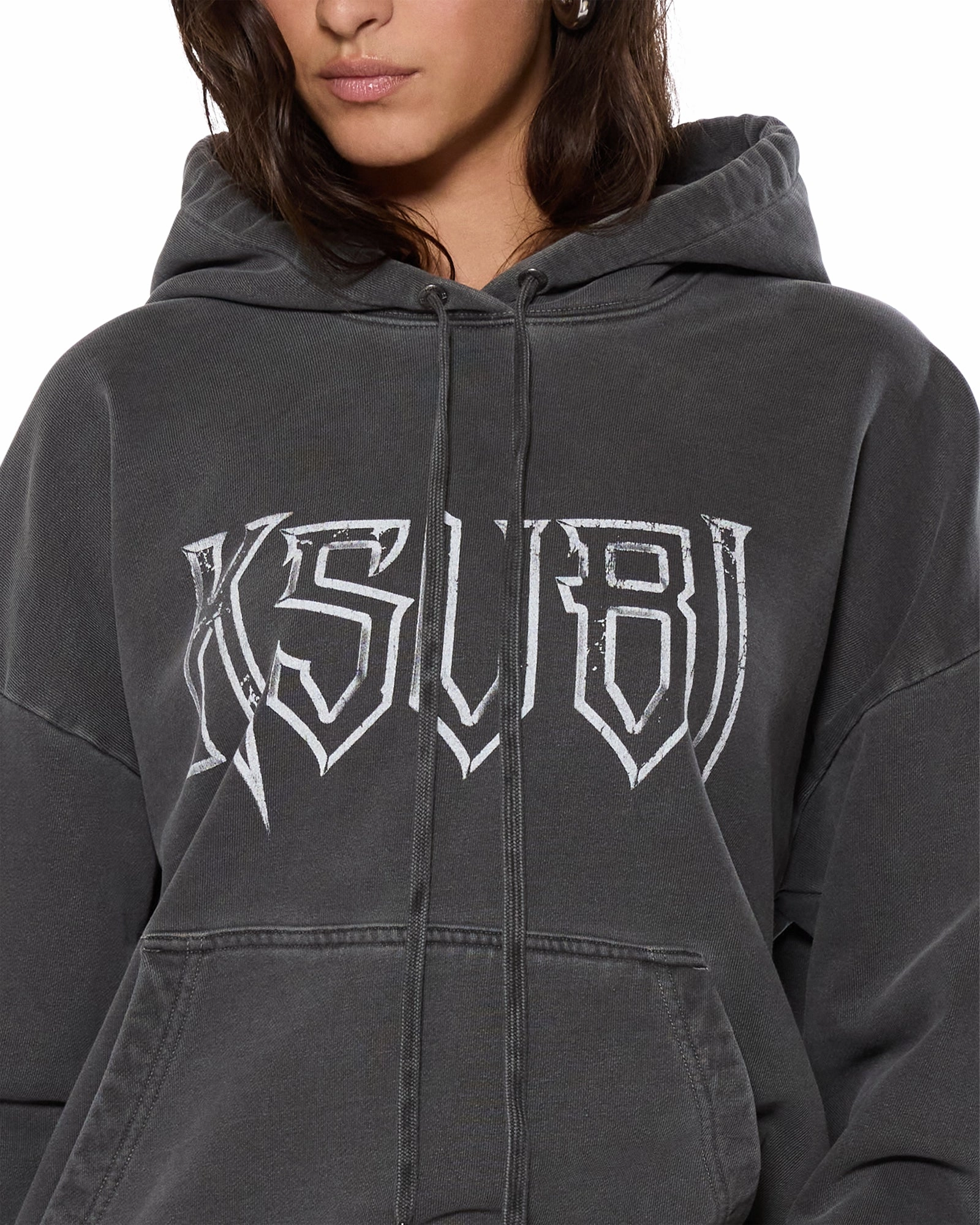 Chunky Cable Pattern KINGDOM OH G HOODIE CHARCOAL