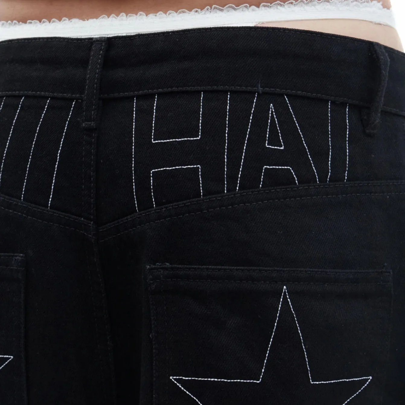 KIOME Star Detailed Wide Leg Denim Jeans