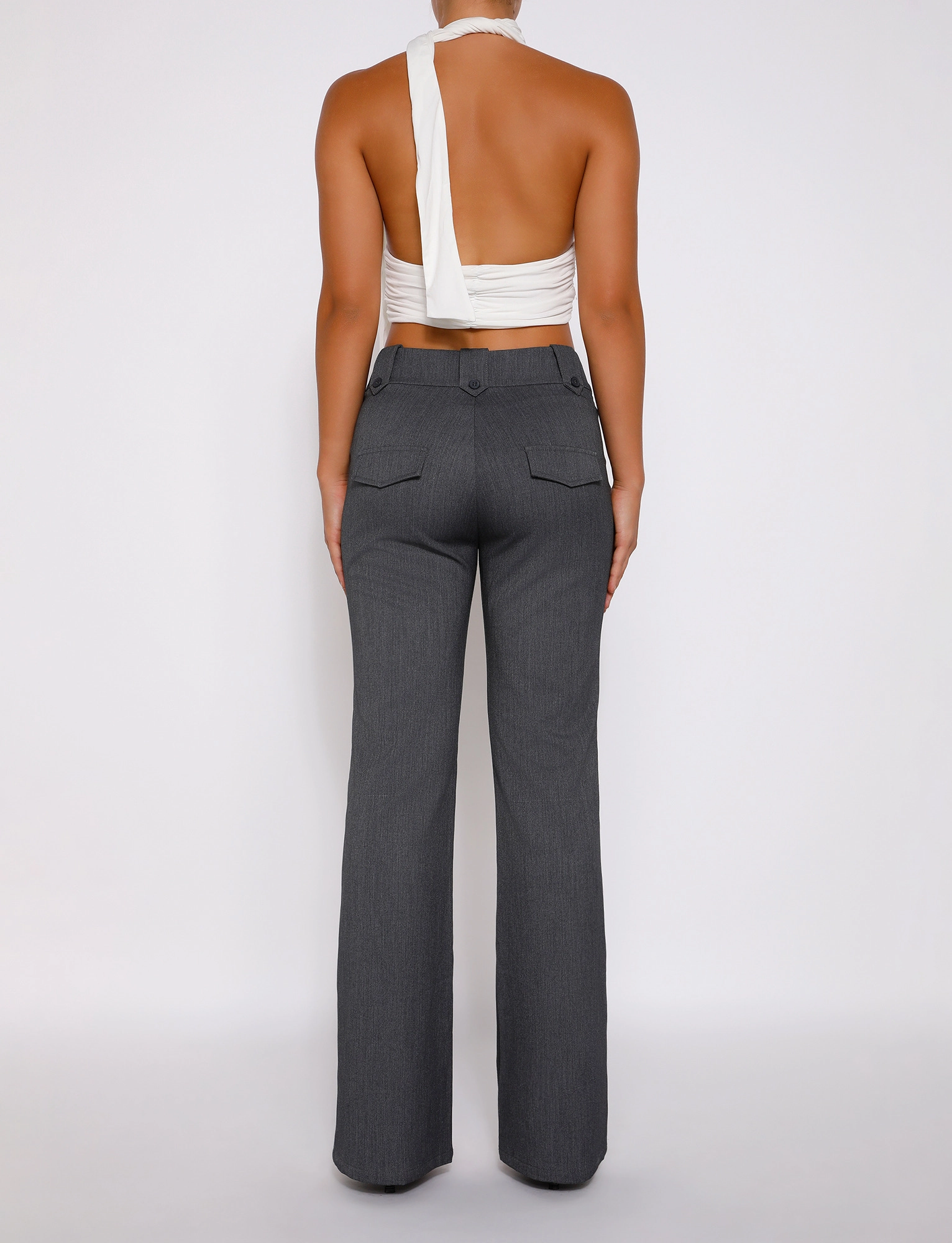 ReinforcedBeltLoops Non Tapered Leg KITTIE HIGH RISE PANT - GREY