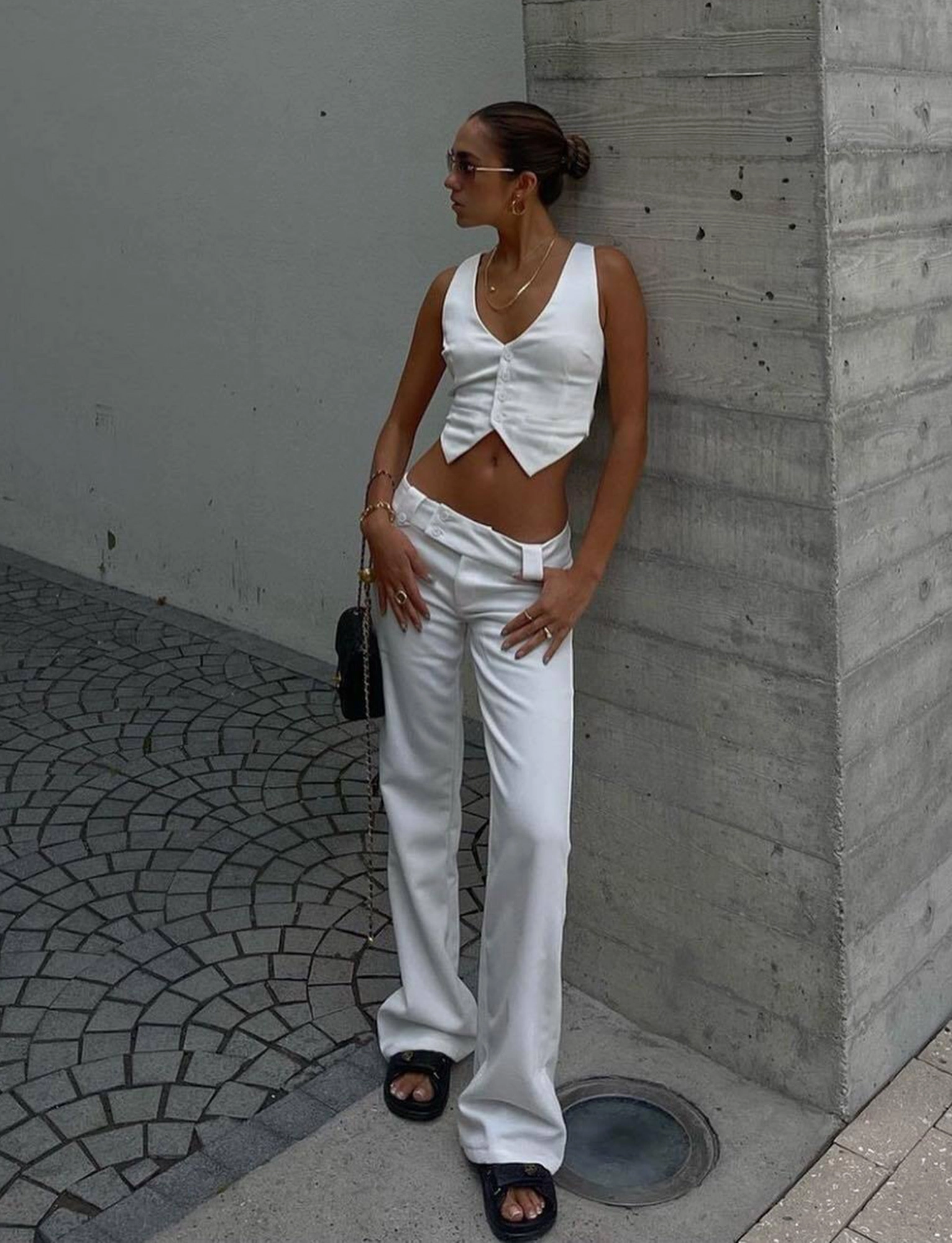 Breathable Wearable high waisted KITTIE TWILL PANT - WHITE