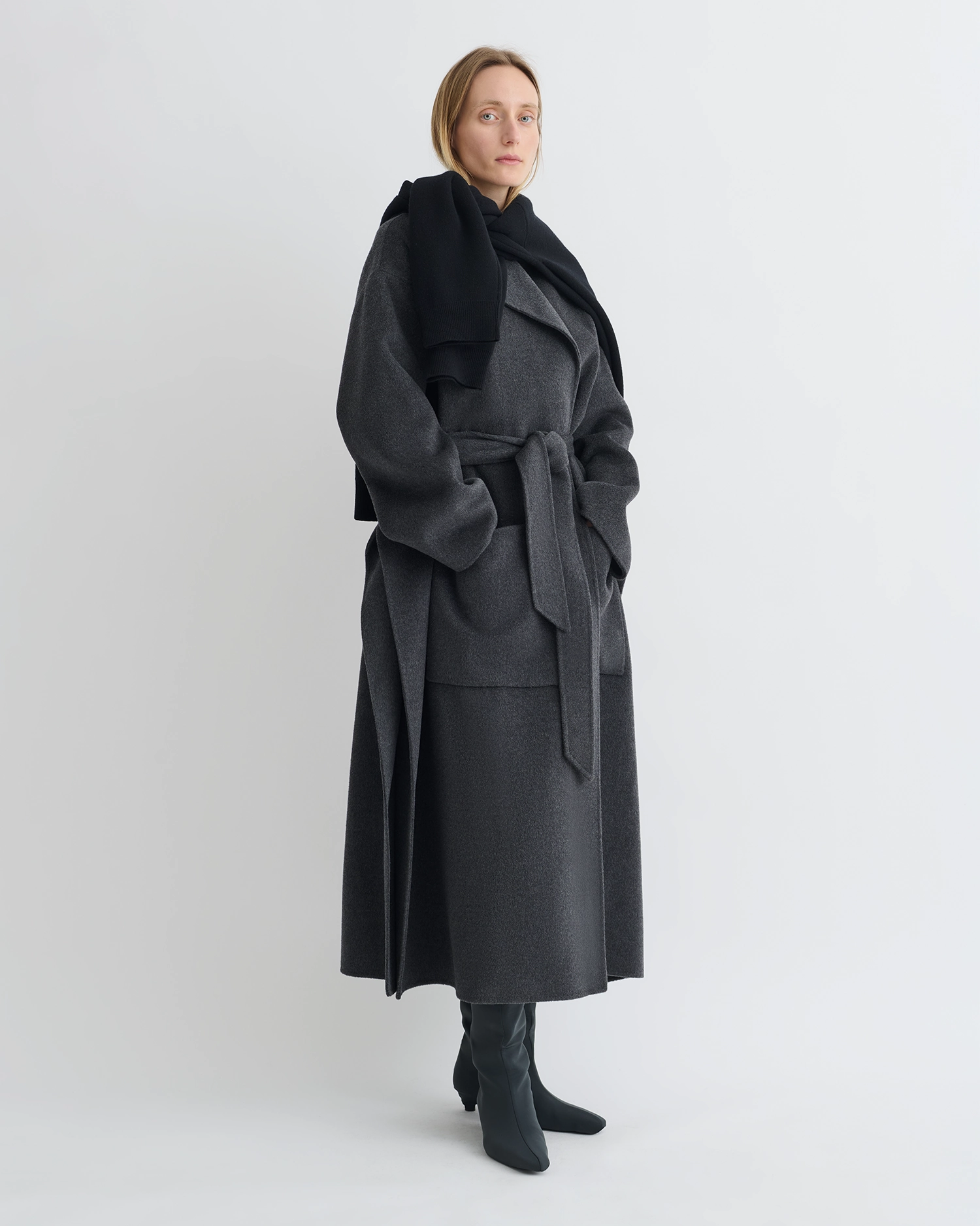 Salima - Double Wool Robe Coat - Grey Melange Breathable-fabric-quality