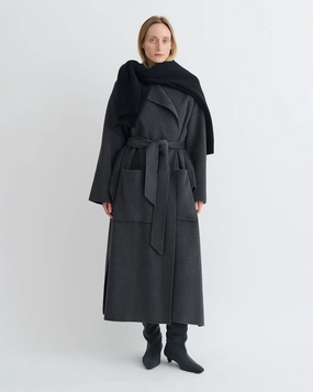 Salima - Double Wool Robe Coat - Grey Melange Bound