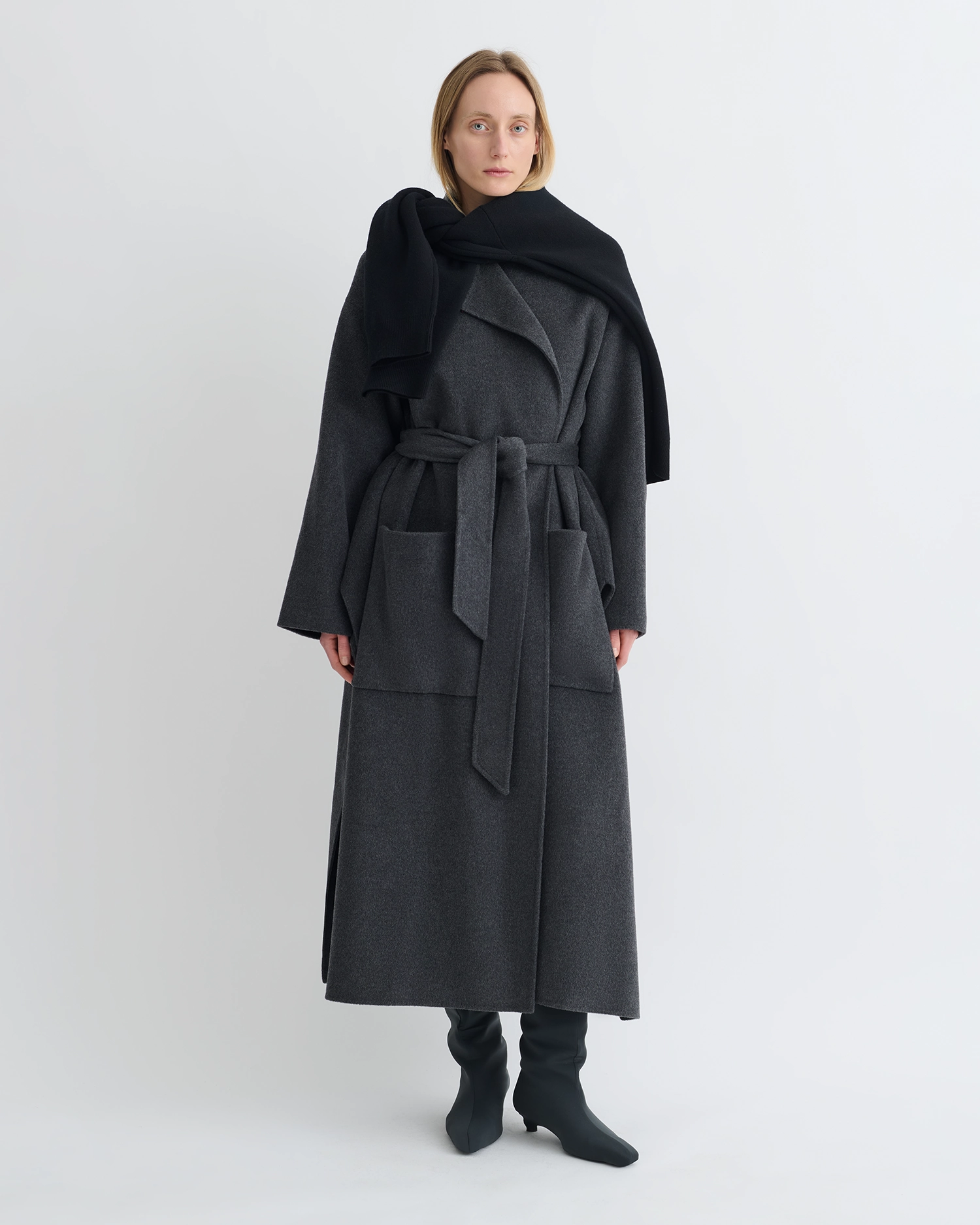Static-free-design-attribute Salima - Double Wool Robe Coat - Grey Melange