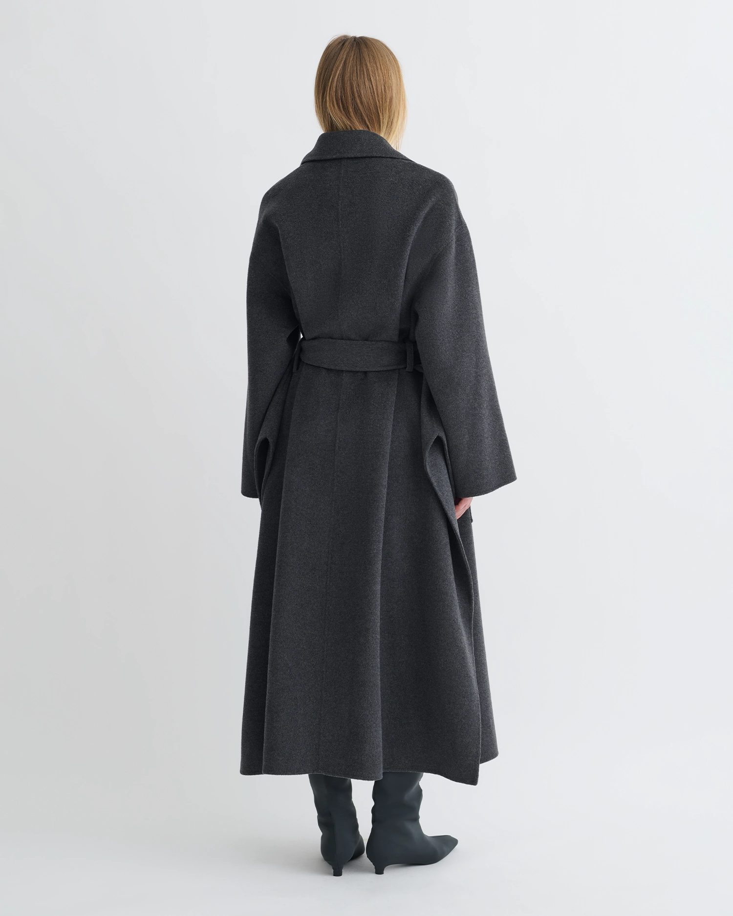 Textured-design-characteristic Active Movement Salima - Double Wool Robe Coat - Grey Melange