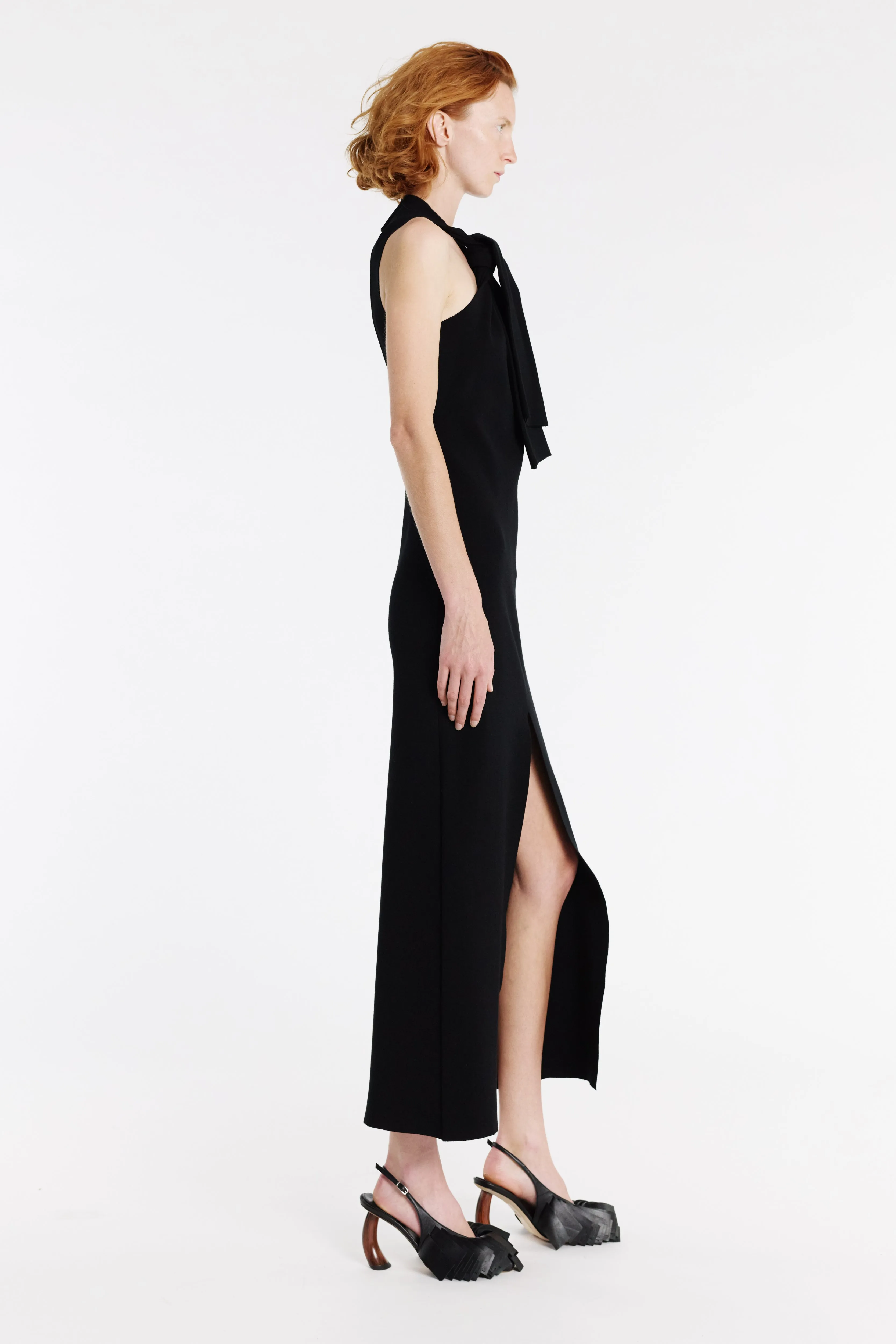 Party Perfect Knit Dress With Neck Tie Black